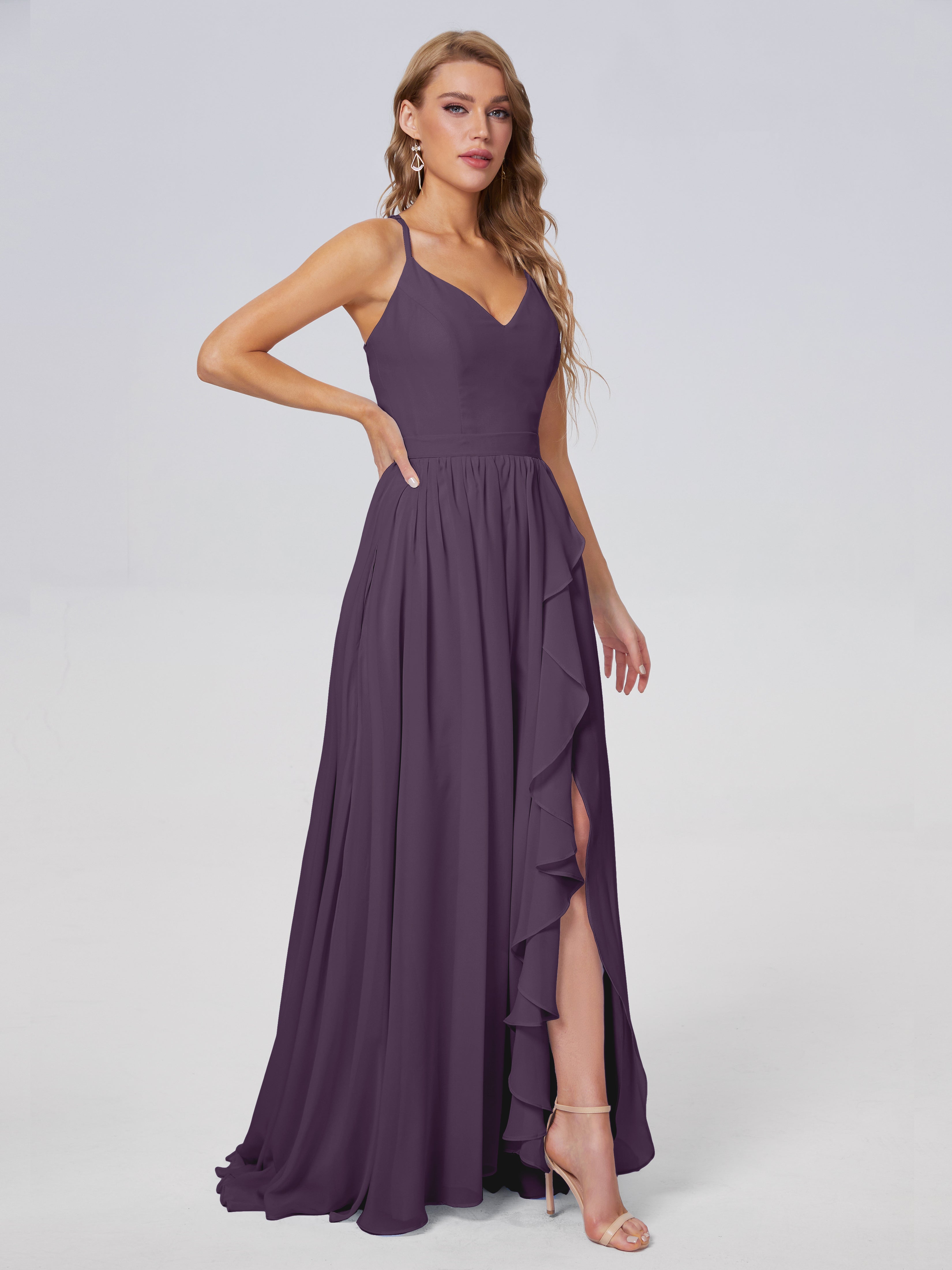 Robe De Demoiselle D'Honneur En Plum Asymétrique Mousseline Robes Demoiselle D'Honneur