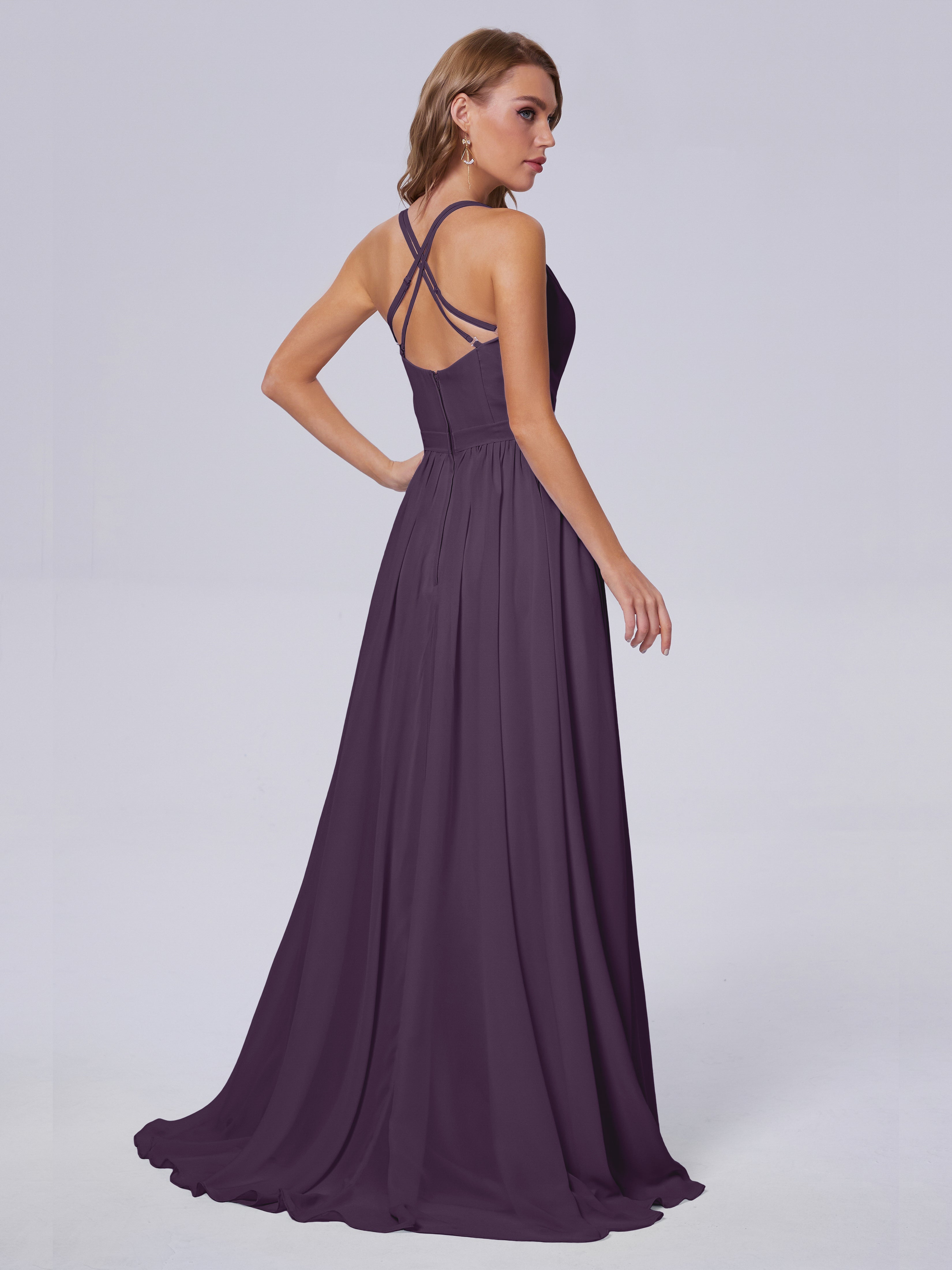 Robe De Demoiselle D'Honneur En Plum Asymétrique Mousseline Robes Demoiselle D'Honneur
