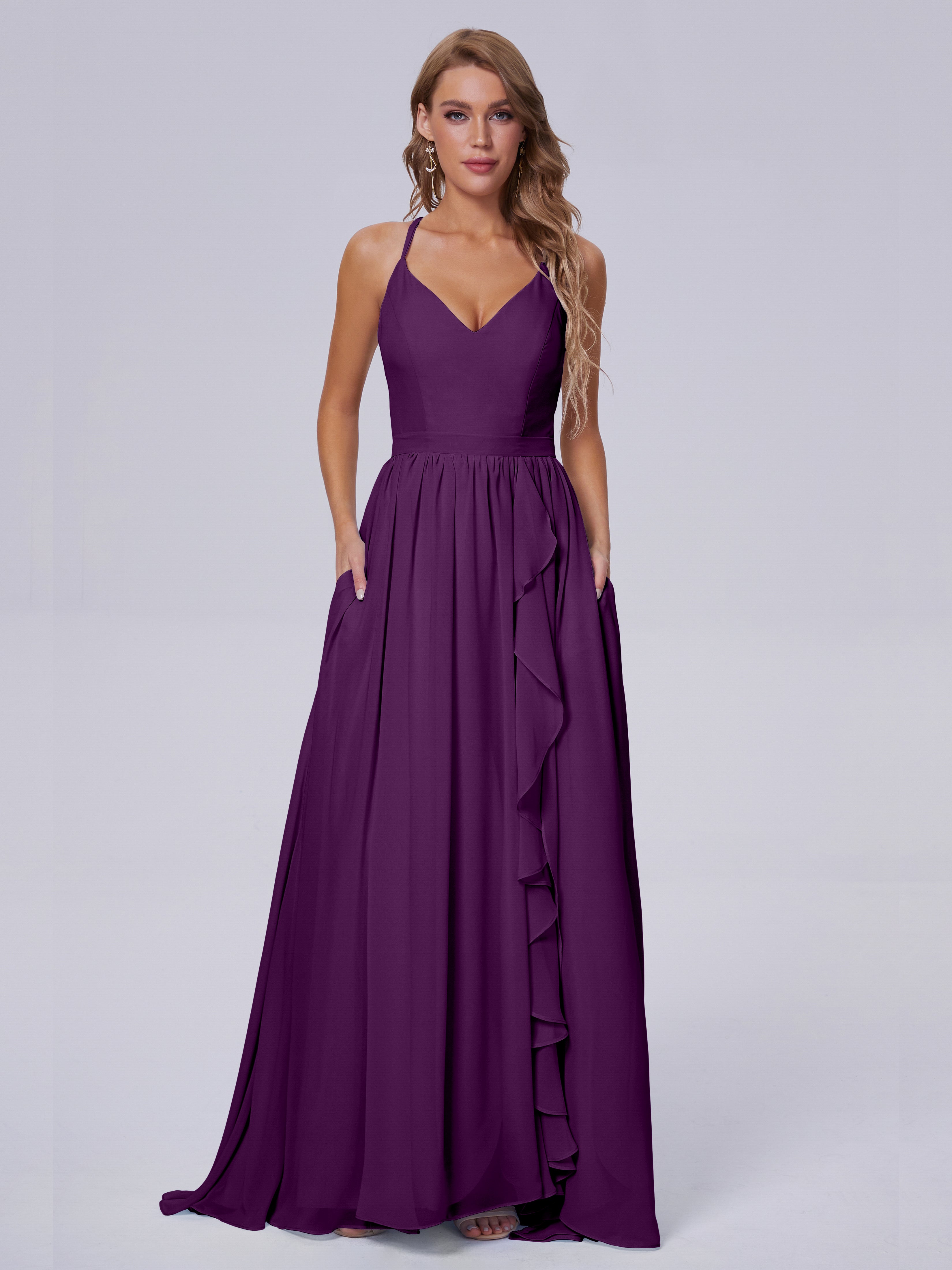 Robes De Demoiselle D'Honneur En Raisin Asymétrique Mousseline Robes Demoiselle D'Honneur