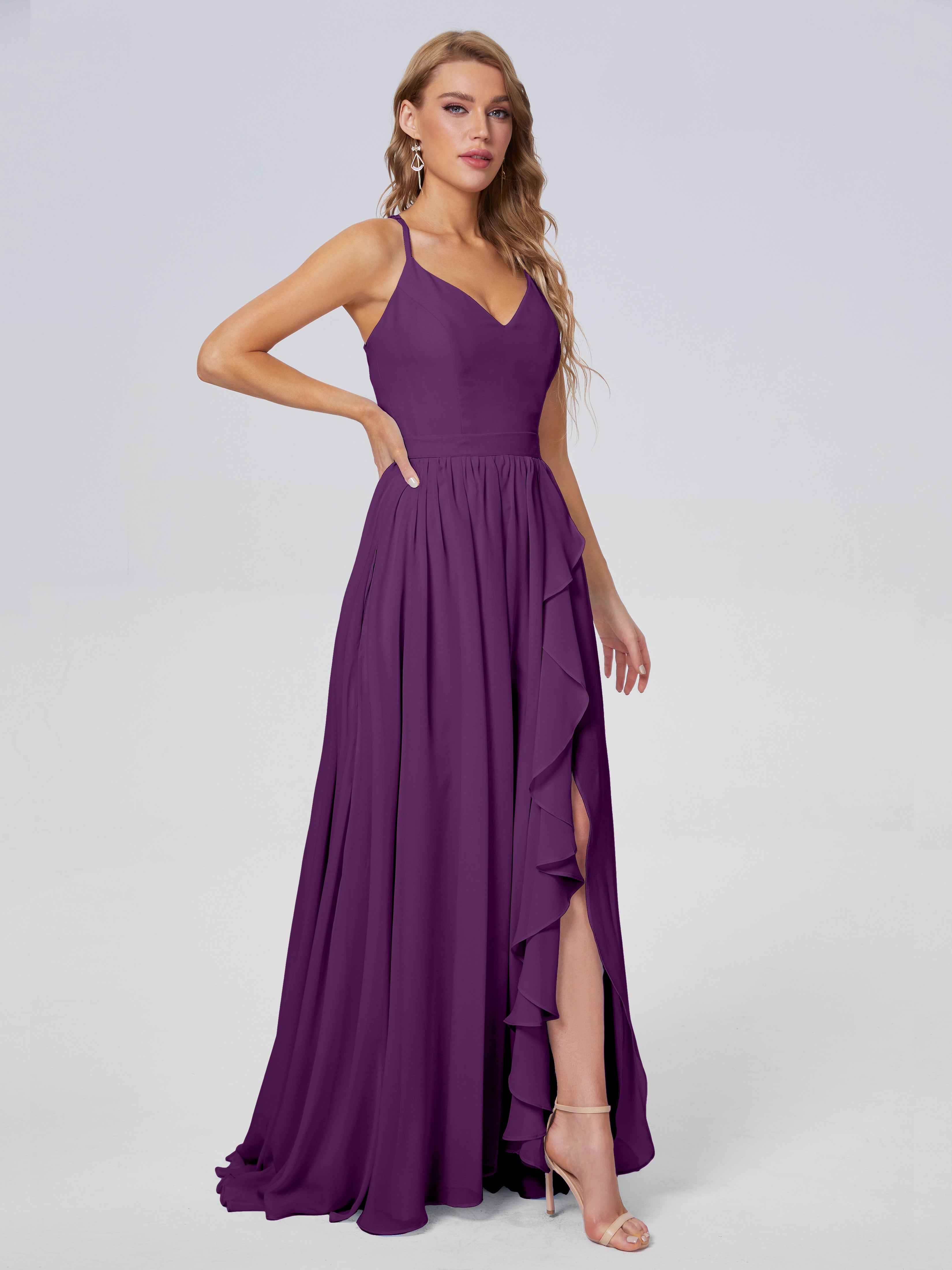 Robes De Demoiselle D'Honneur En Raisin Asymétrique Mousseline Robes Demoiselle D'Honneur