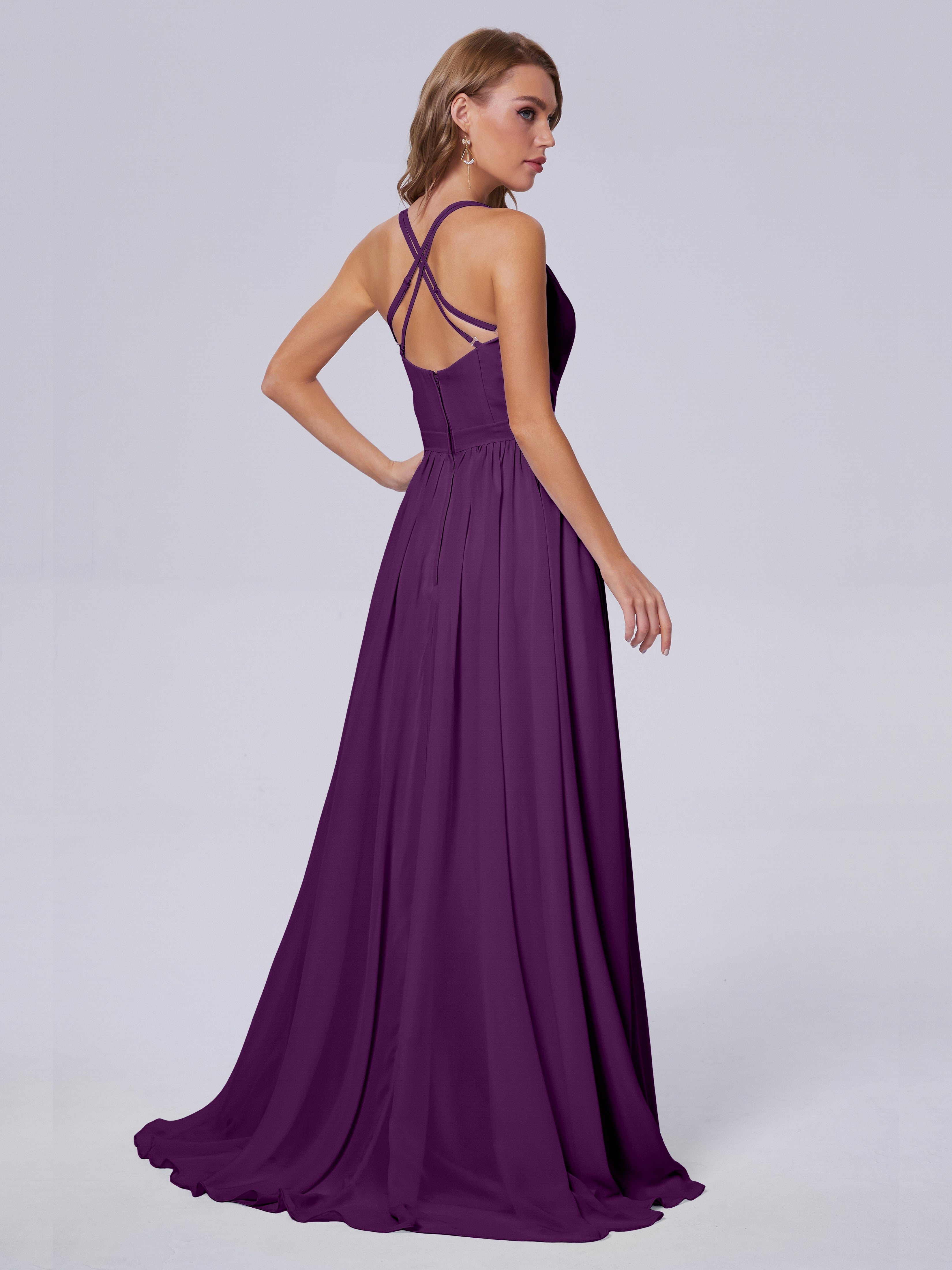 Robes De Demoiselle D'Honneur En Raisin Asymétrique Mousseline Robes Demoiselle D'Honneur