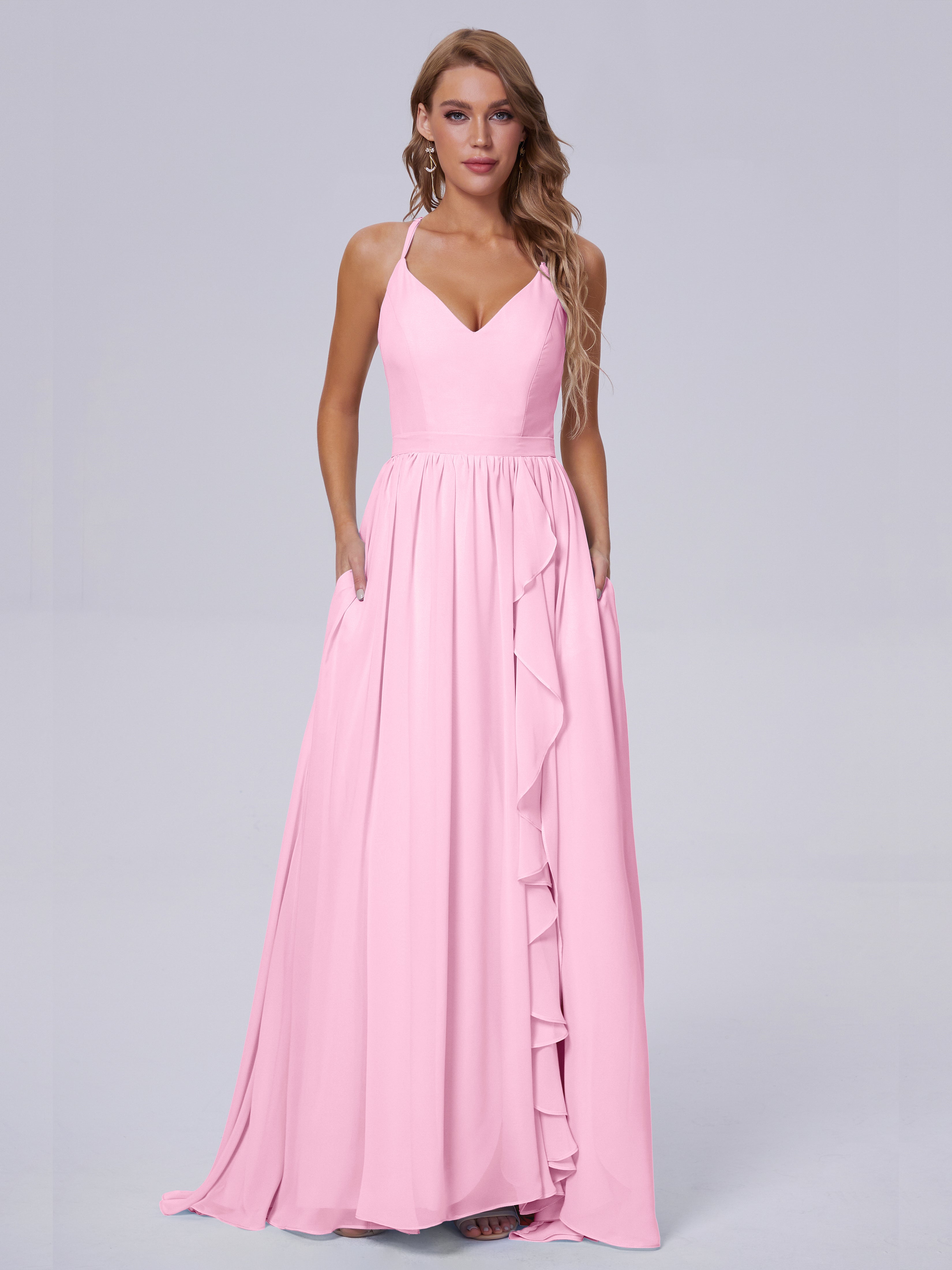 Robes De Demoiselle D'Honneur Rose Bonbon Asymétrique Mousseline Robes Demoiselle D'Honneur