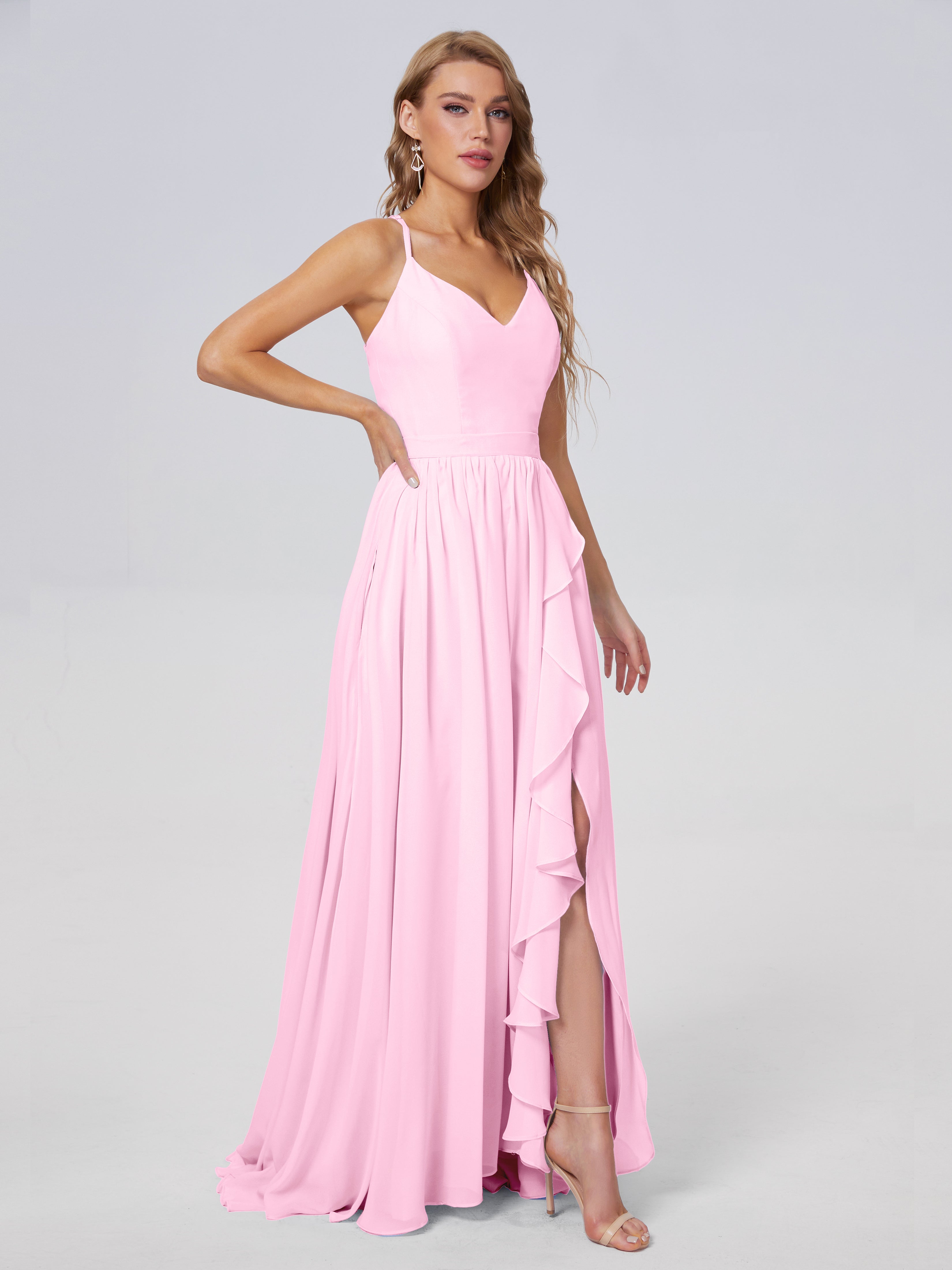Robes De Demoiselle D'Honneur Rose Bonbon Asymétrique Mousseline Robes Demoiselle D'Honneur