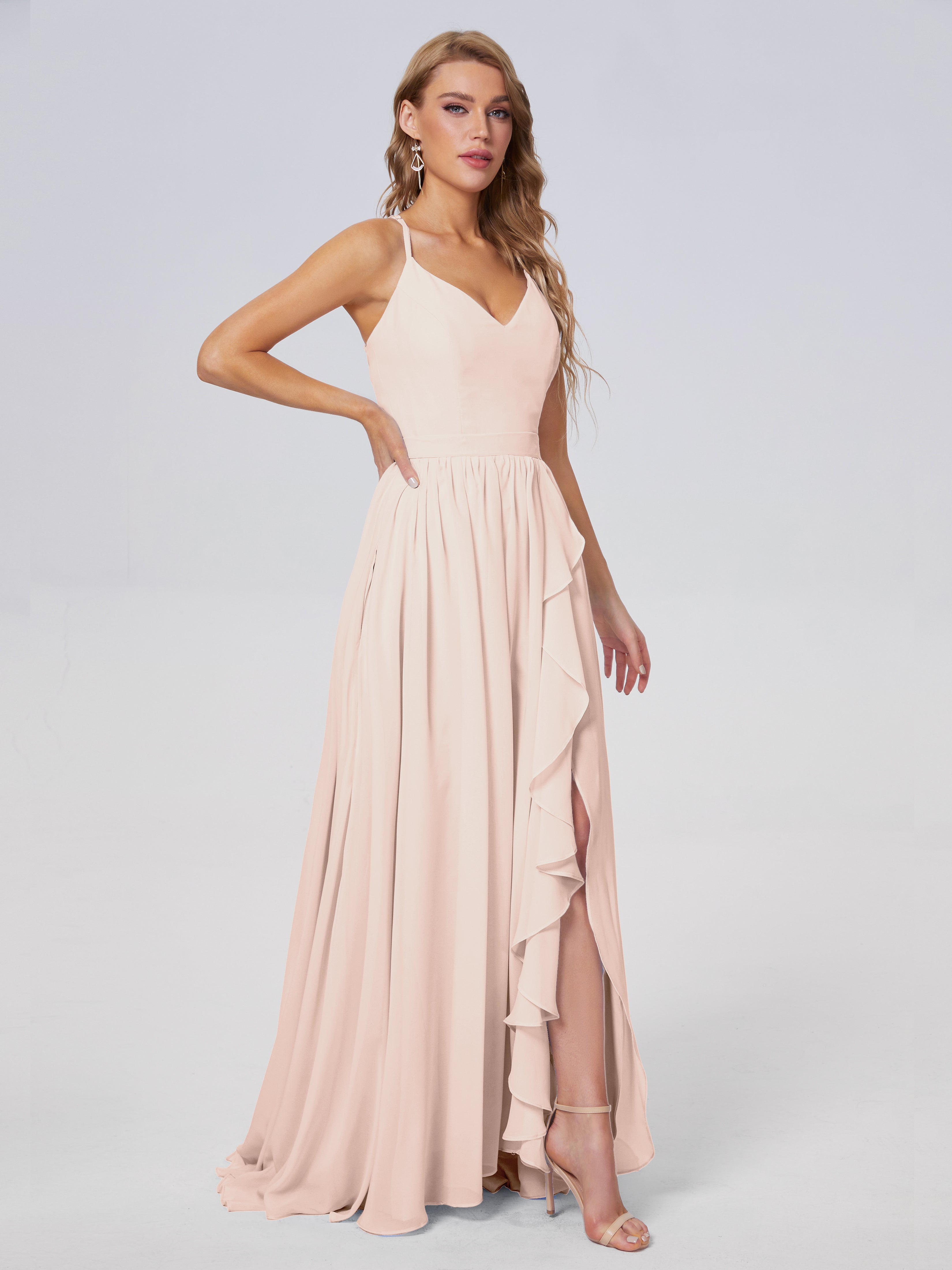 Robe De Demoiselle D'Honneur En Perles Asymétrique Mousseline Robes Demoiselle D'Honneur