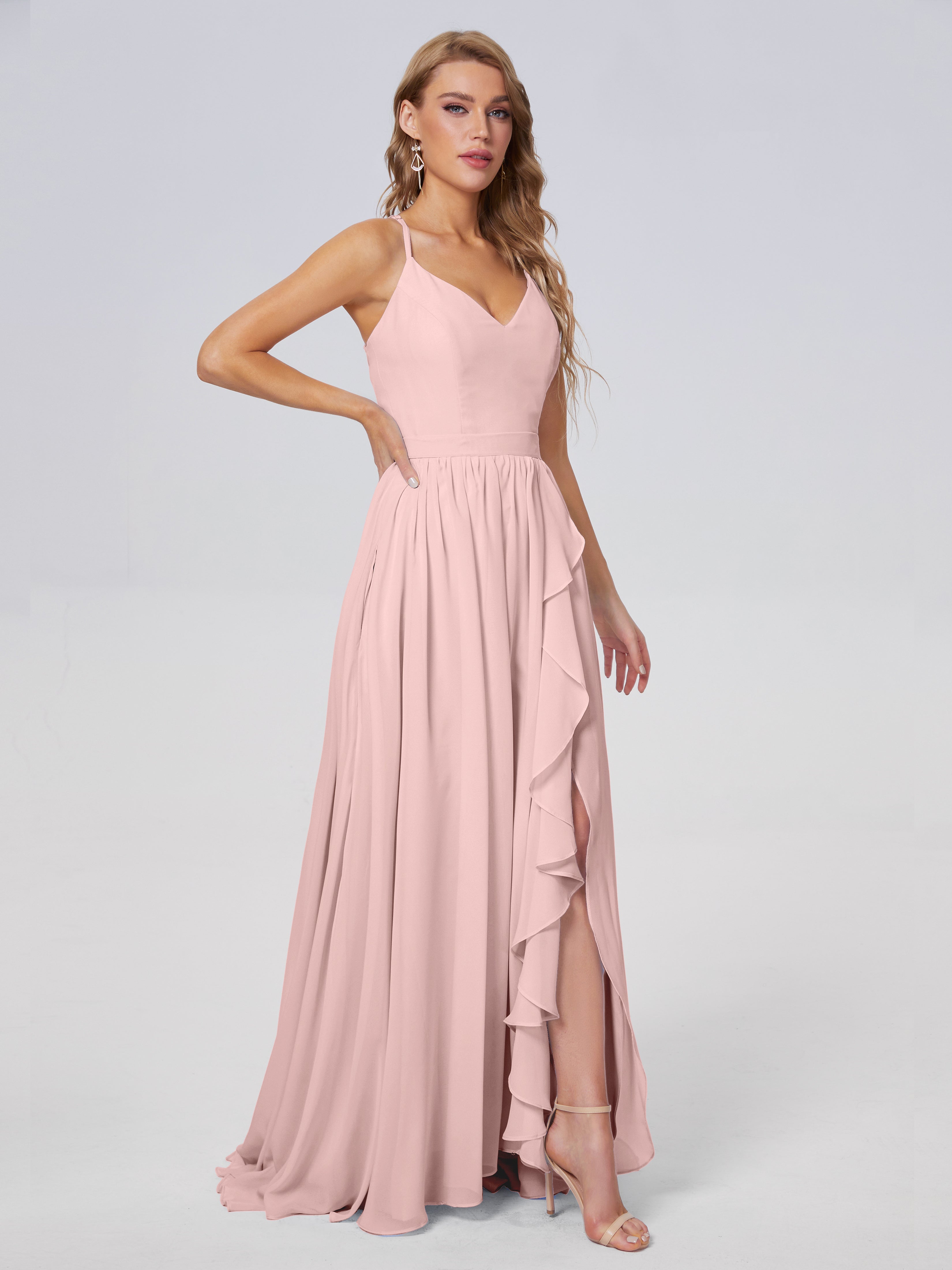 Robes Demoiselle D Honneur Rose Poudré Asymétrique Mousseline Robes Demoiselle D'Honneur