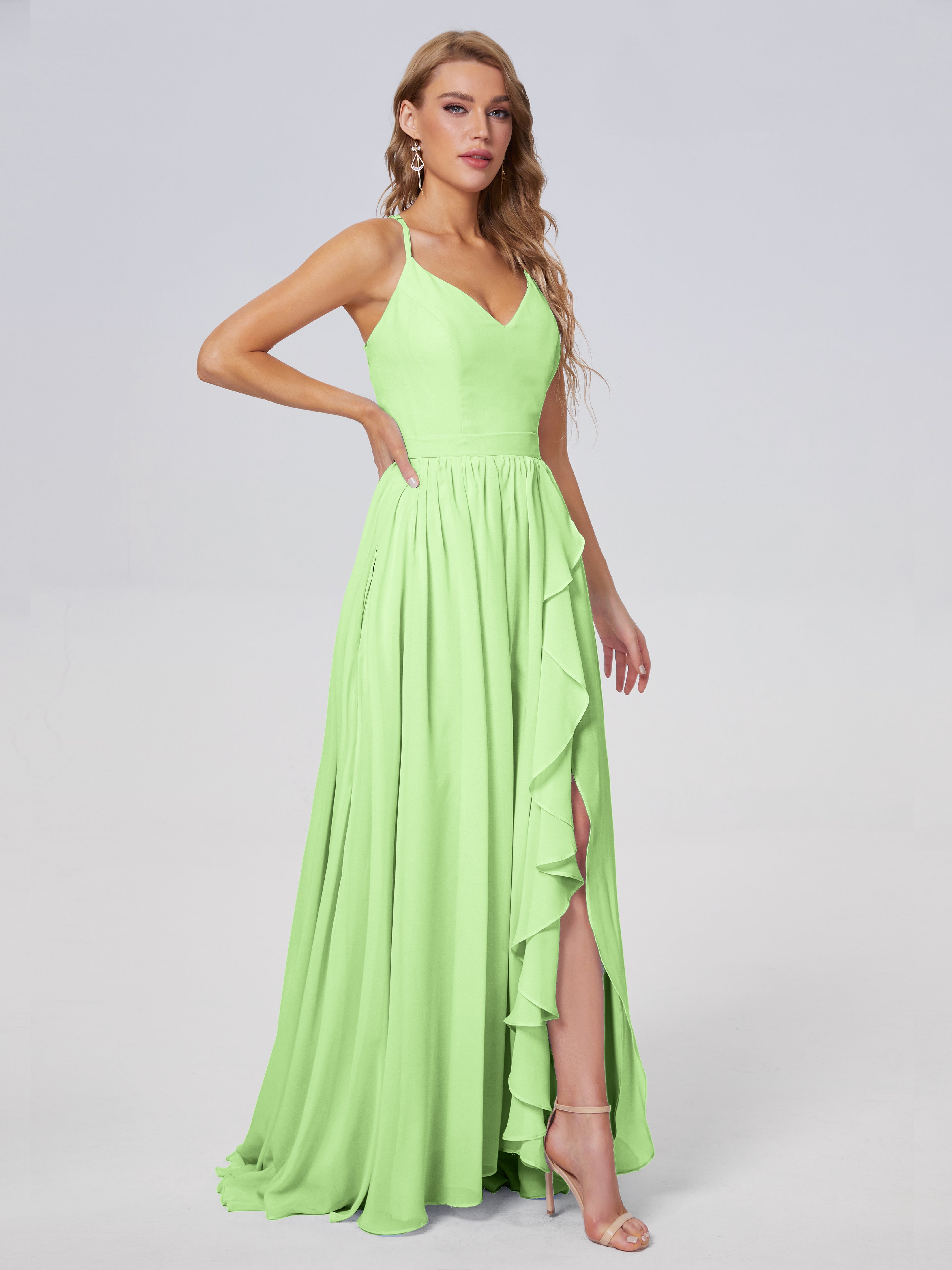 Robe Vert Sauge Demoiselle D Honneur Asymétrique Mousseline Robes Demoiselle D'Honneur