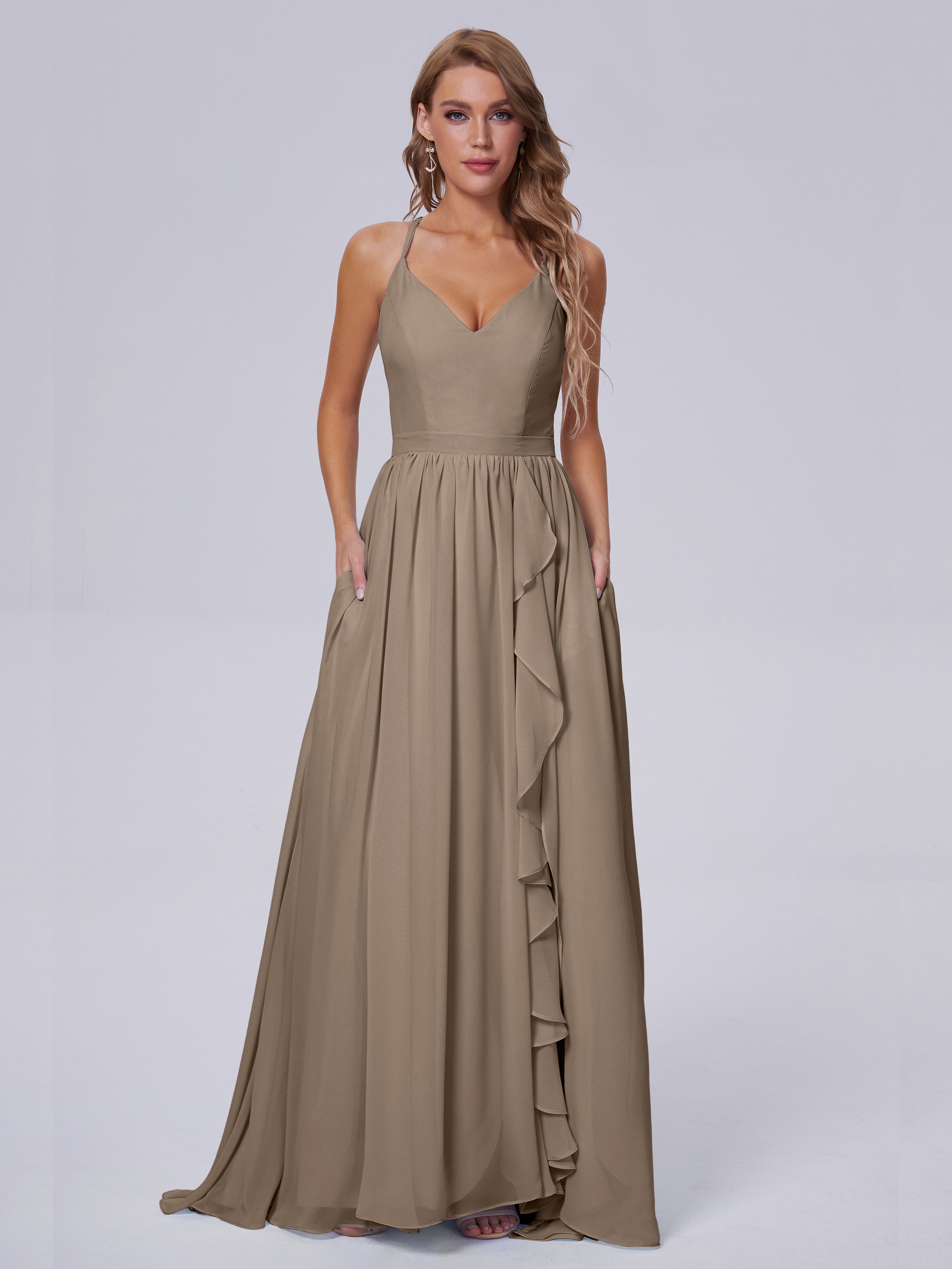 Robe Demoiselle D Honneur Taupe Asymétrique Mousseline Robes Demoiselle D'Honneur