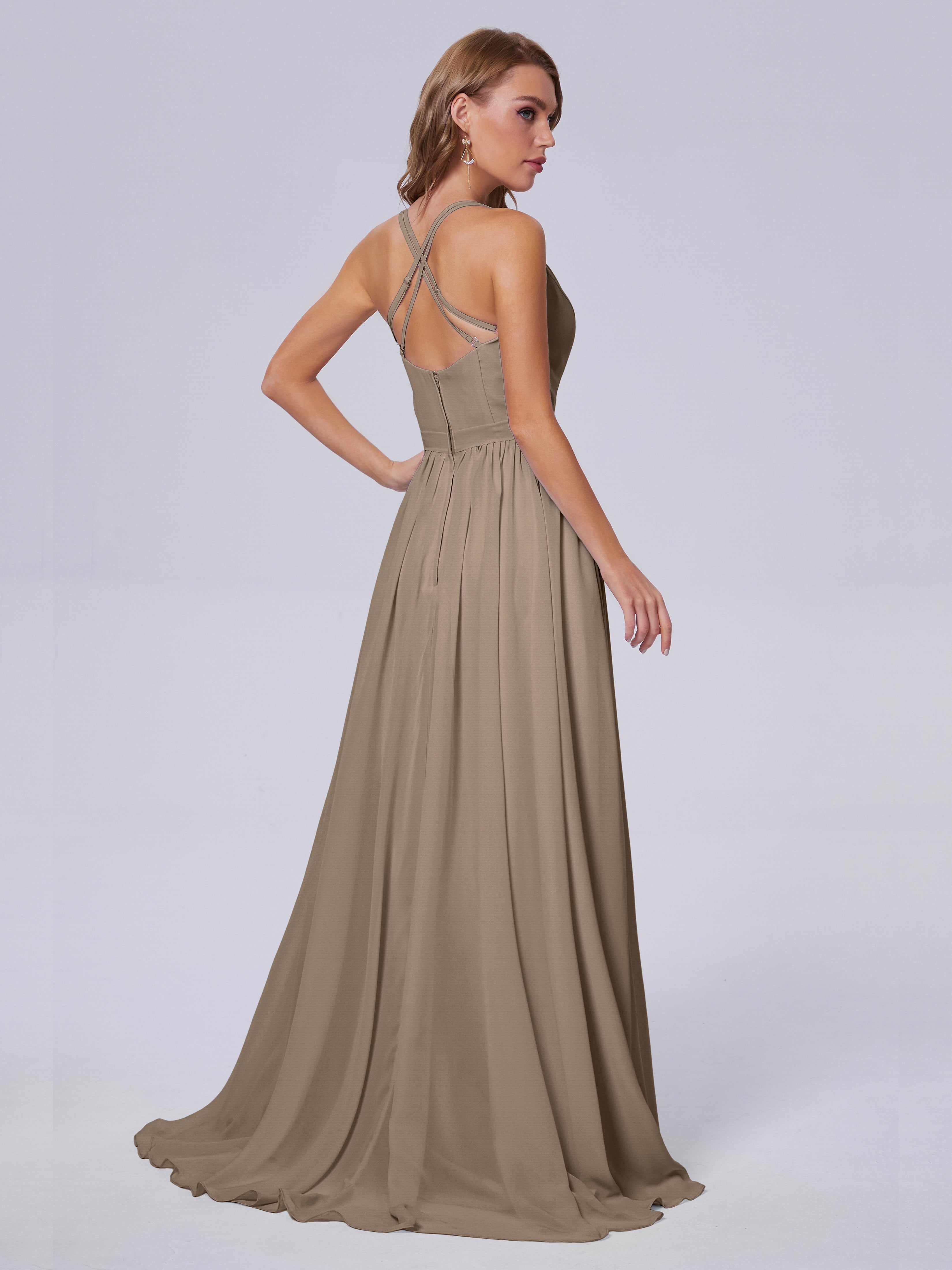 Robe Demoiselle D Honneur Taupe Asymétrique Mousseline Robes Demoiselle D'Honneur