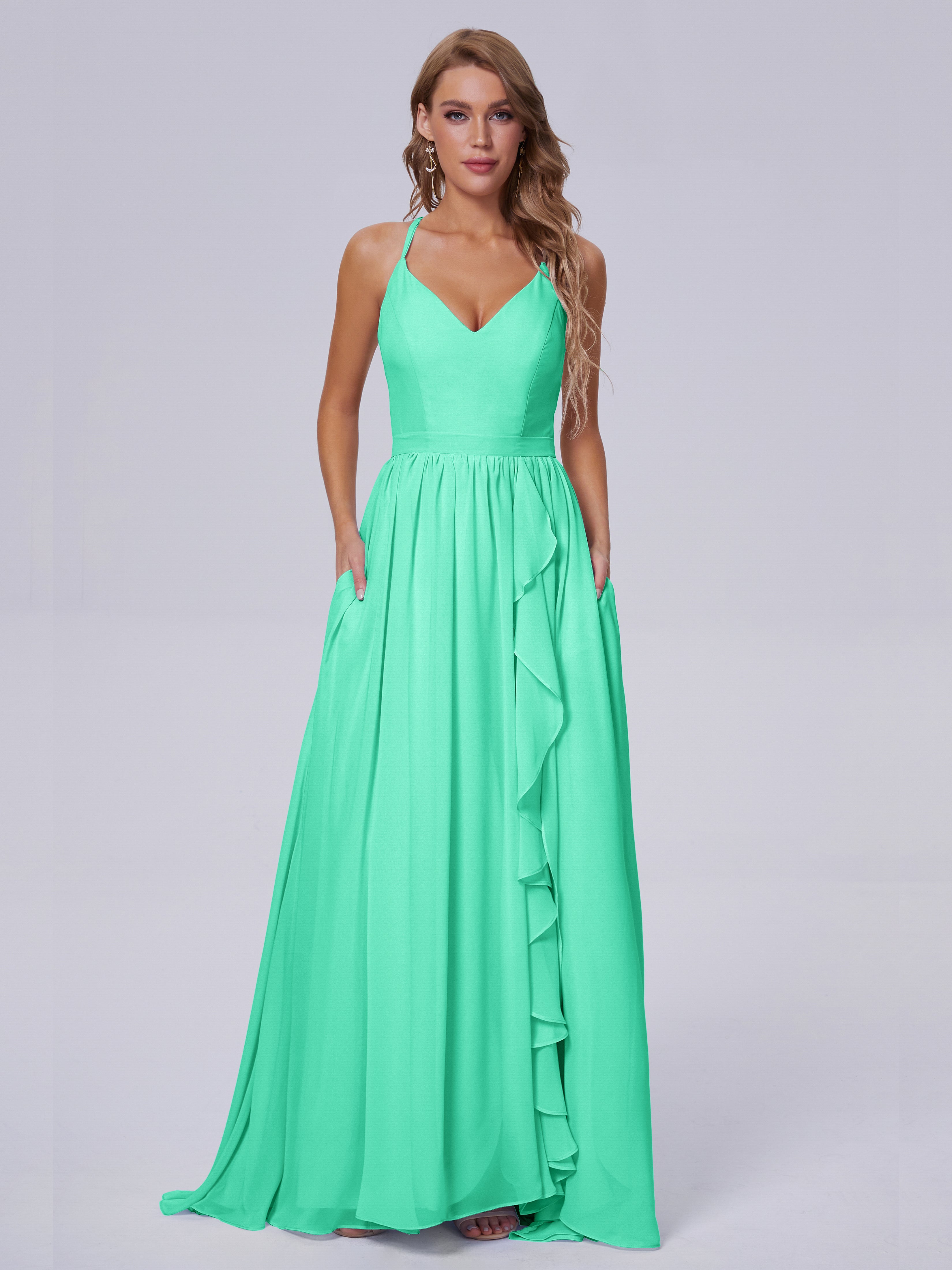 Robe De Demoiselle D Honneur Turquoise Asymétrique Mousseline Robes Demoiselle D'Honneur