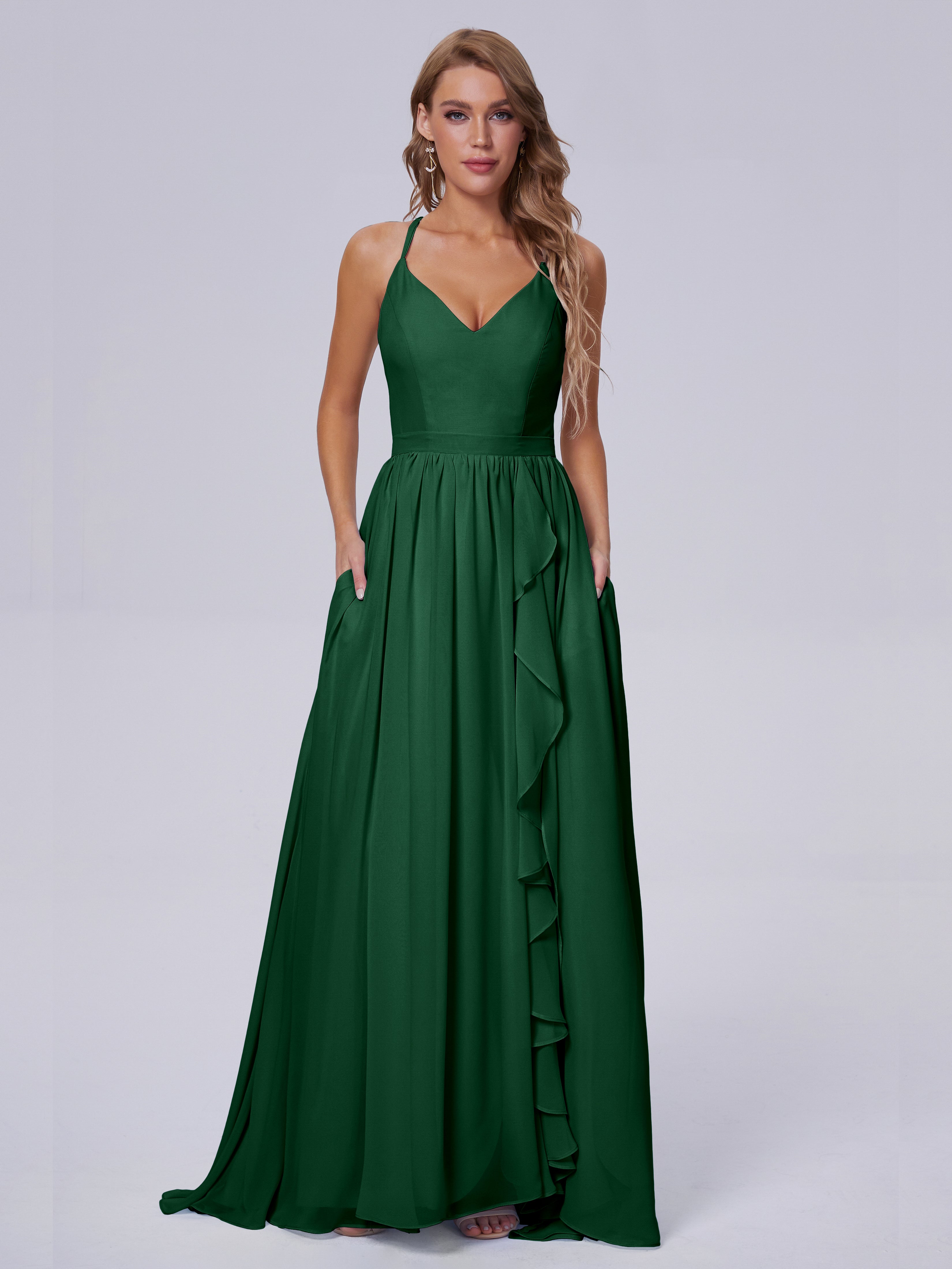 Demoiselle D'Honneur Vert Foncé Asymétrique Mousseline Robes Demoiselle D'Honneur