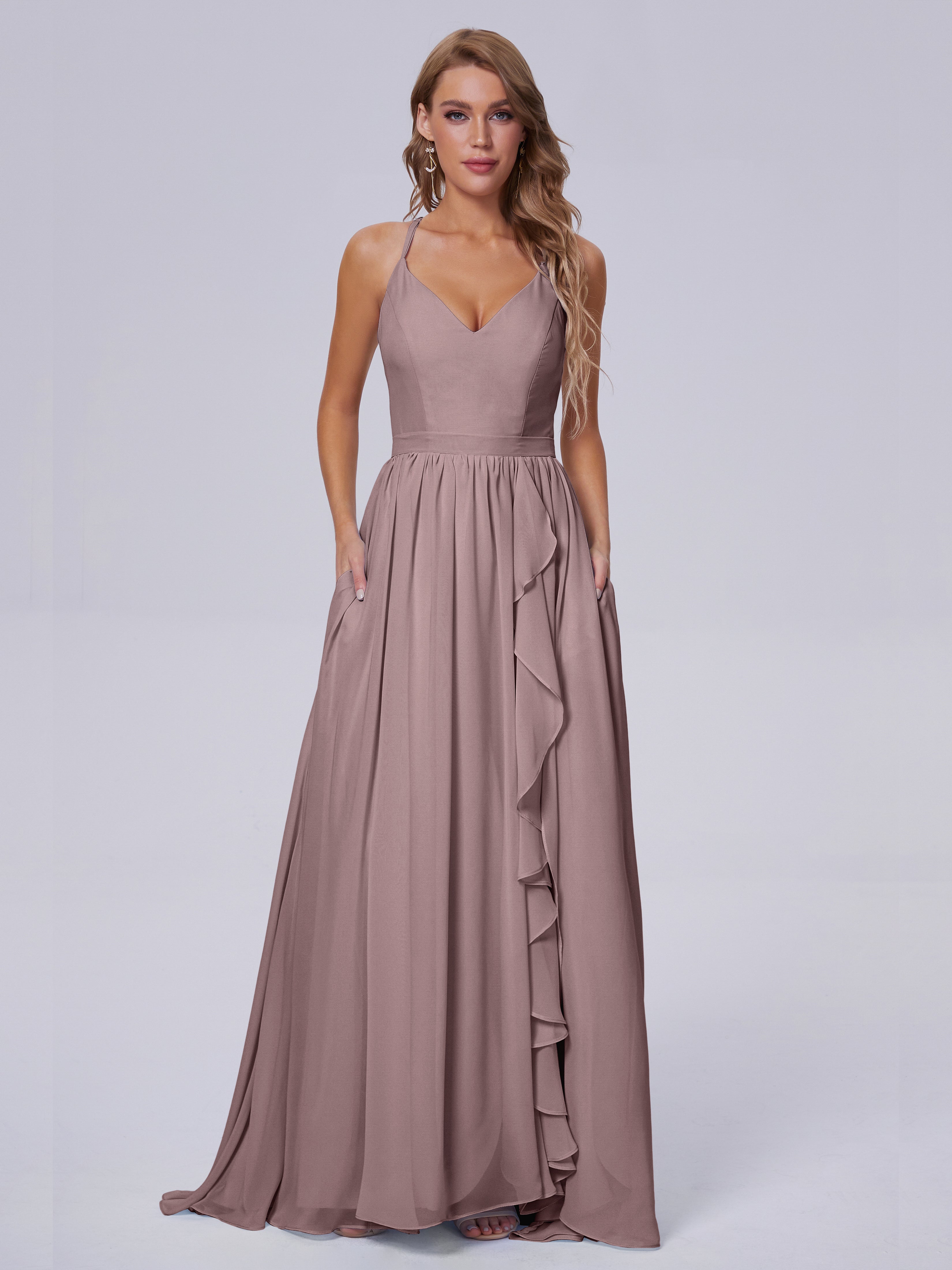 Robes De Demoiselle D'Honneur Vintage Mauve Asymétrique Mousseline Robes Demoiselle D'Honneur