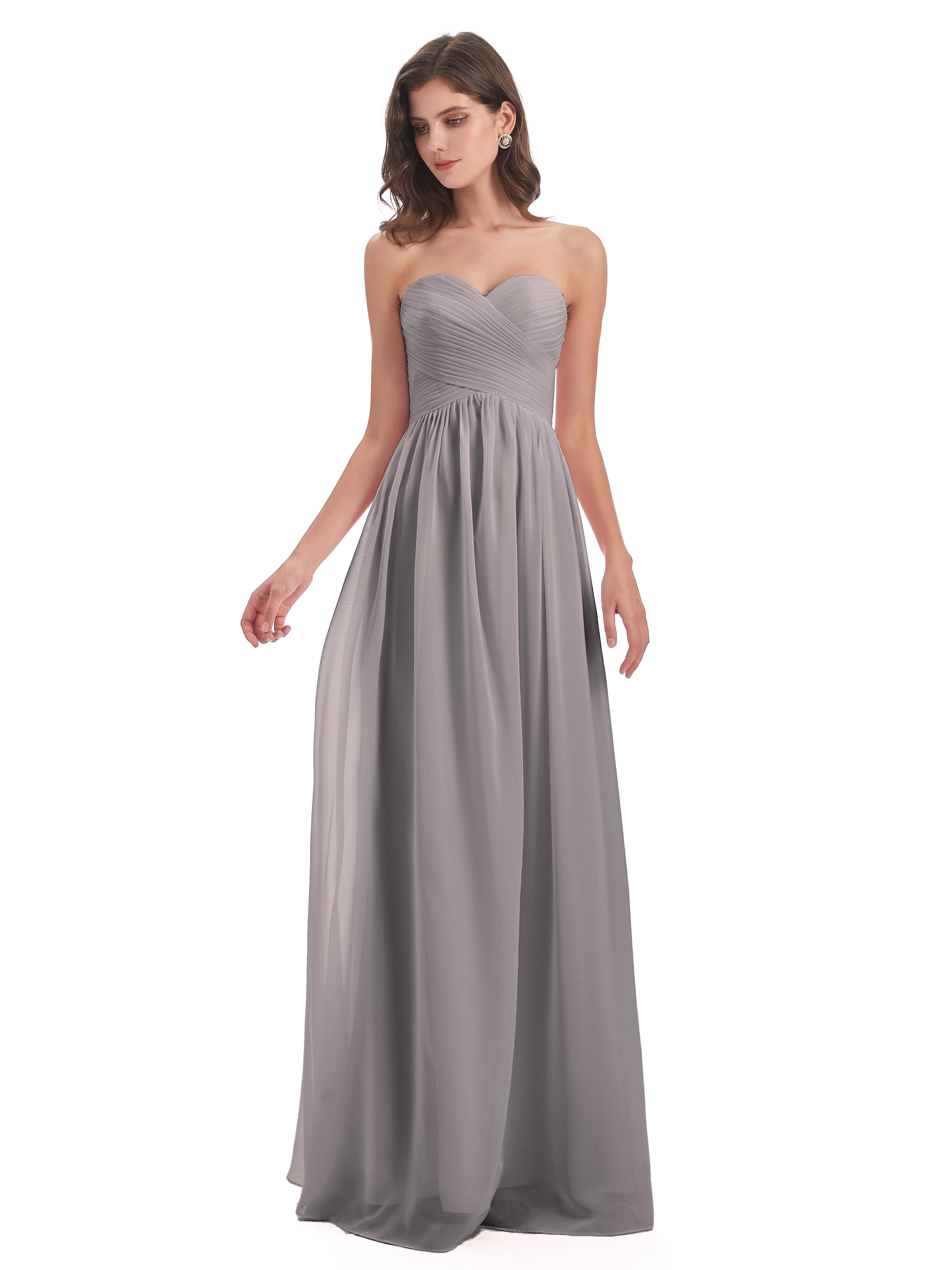 Robe Demoiselle D Honneur Argentée Col Coeur Sans Manche Mousseline Robes Demoiselle D'Honneur