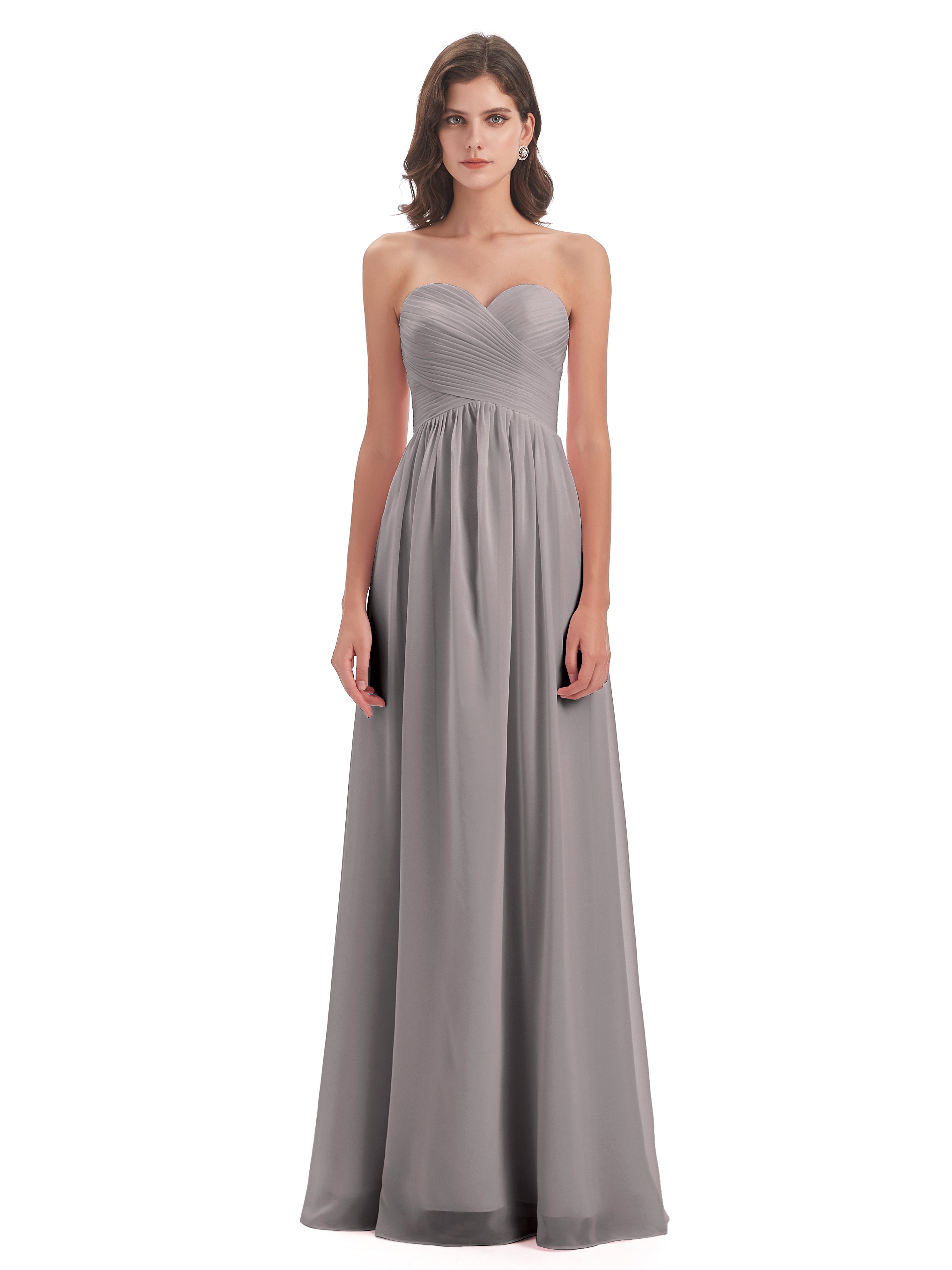 Robe Demoiselle D Honneur Argentée Col Coeur Sans Manche Mousseline Robes Demoiselle D'Honneur