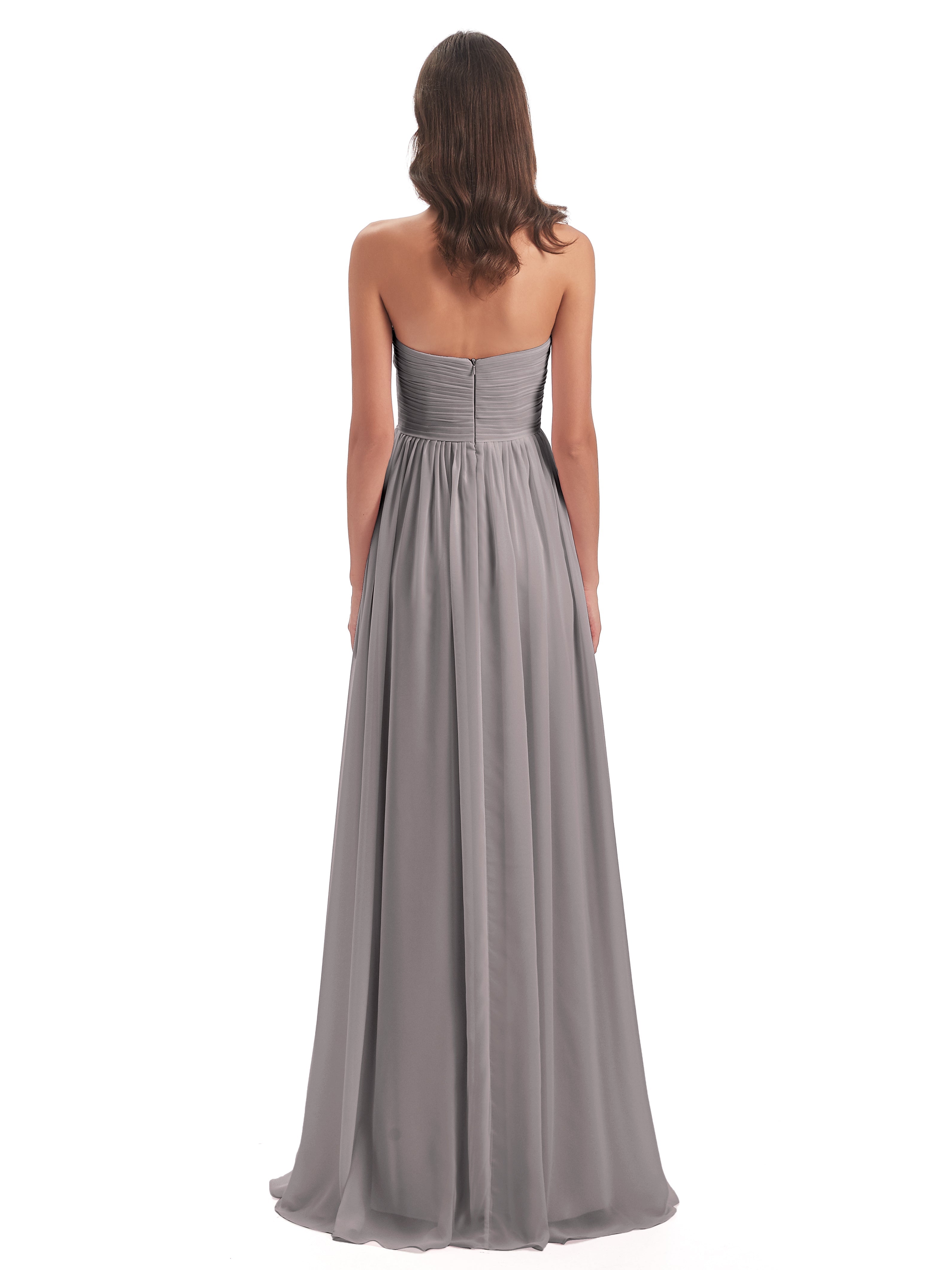 Robe Demoiselle D Honneur Argentée Col Coeur Sans Manche Mousseline Robes Demoiselle D'Honneur