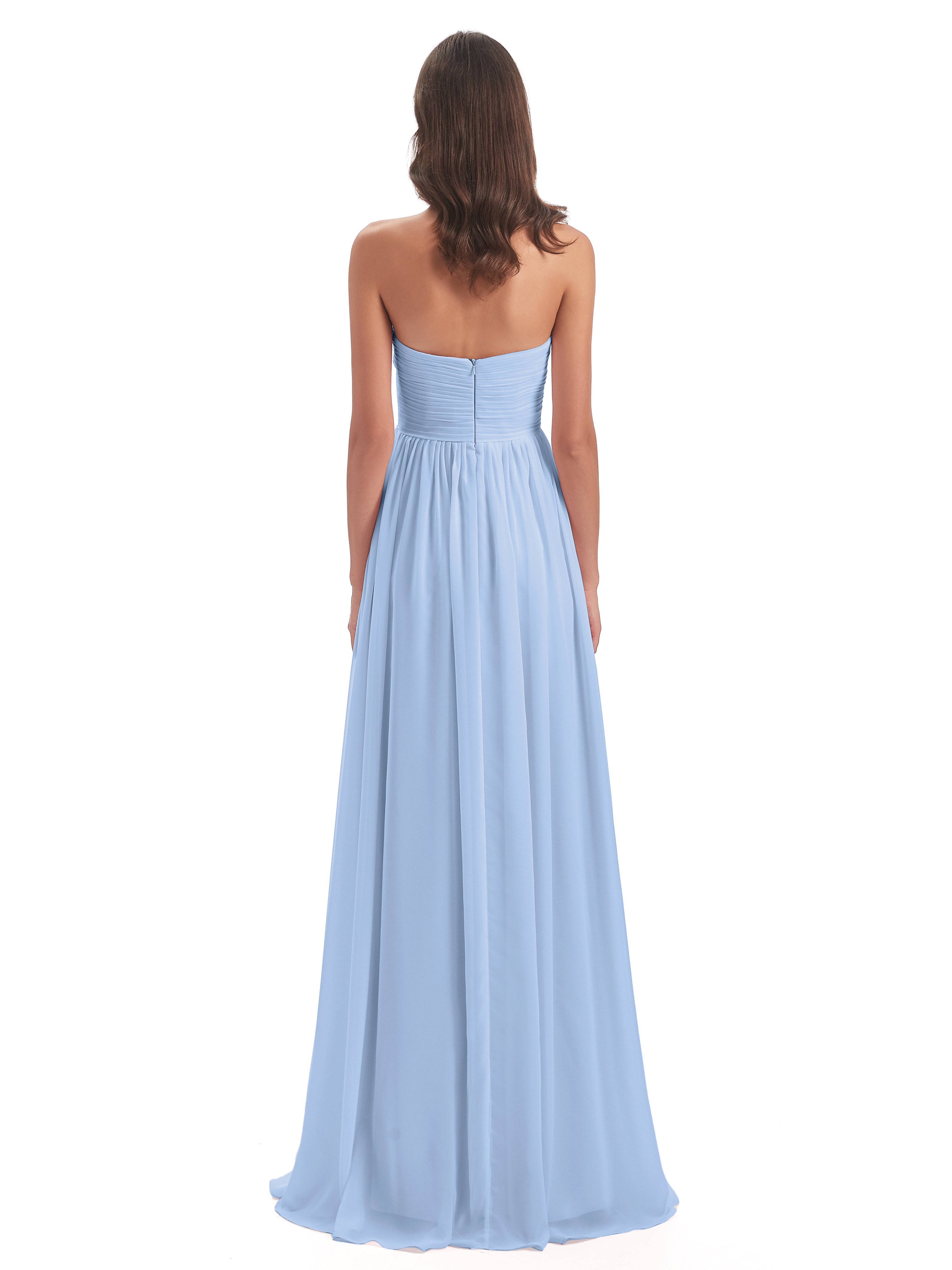 Robe Bleu Ciel Demoiselle D Honneur Col Coeur Sans Manche Mousseline Robes Demoiselle D'Honneur