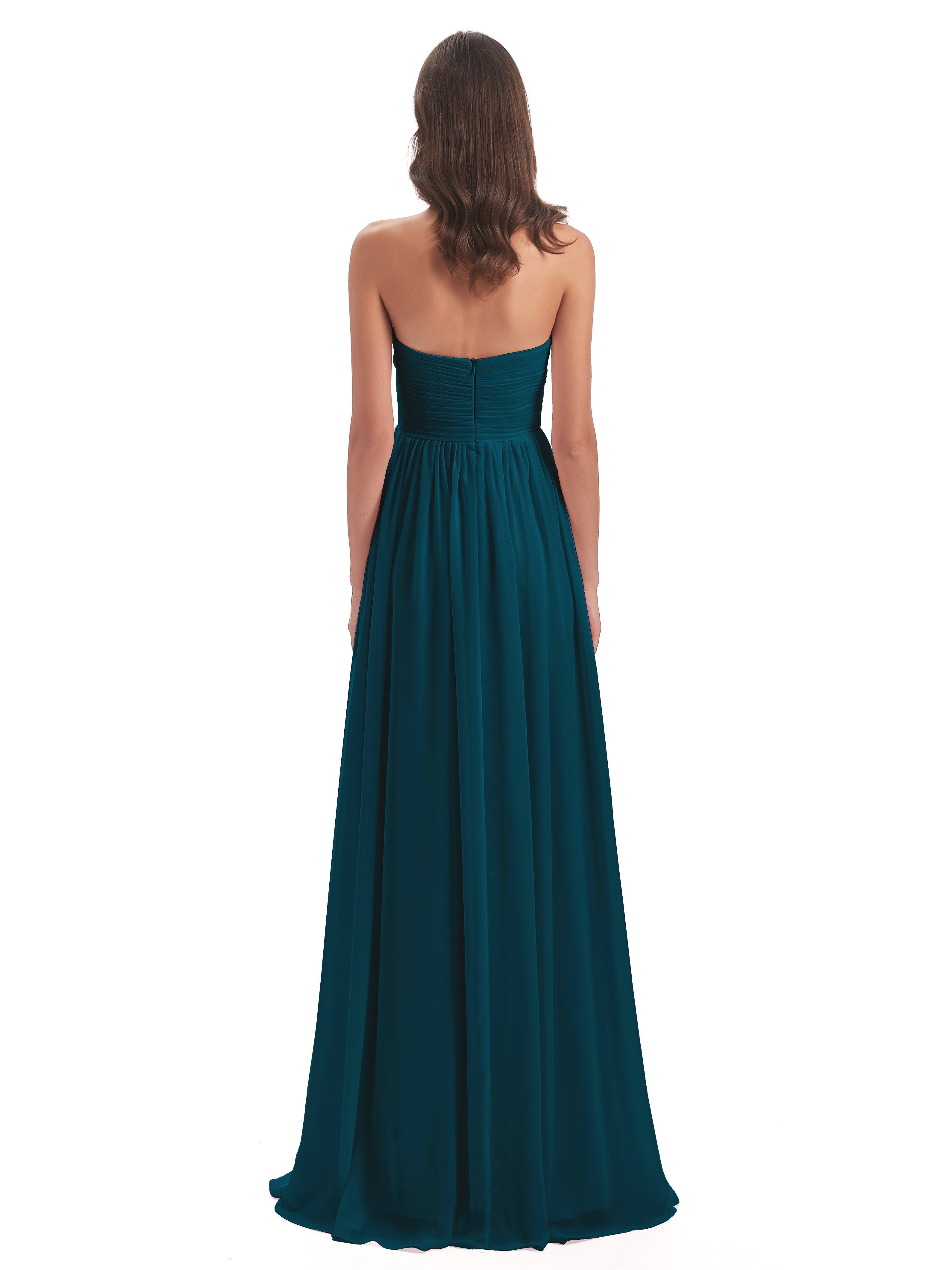 Robe De Demoiselle D'Honneur Bleu Encre Col Coeur Sans Manche Mousseline Robes Demoiselle D'Honneur