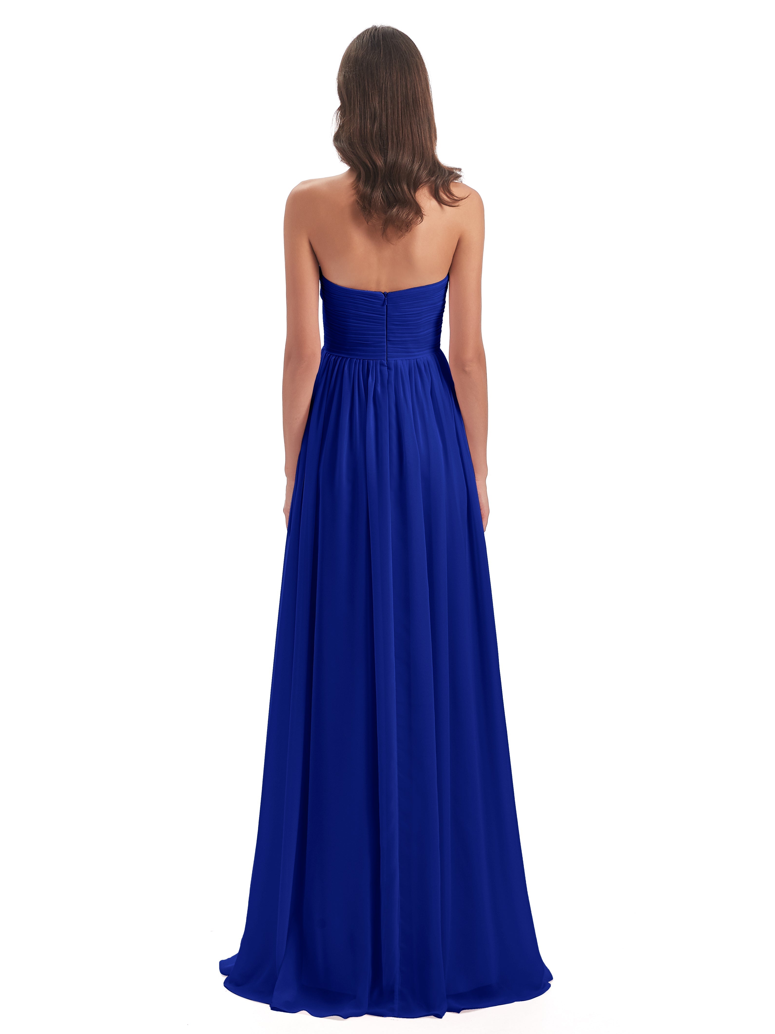 Demoiselle Dhonneur Robe Longue Bleu Roi Col Coeur Sans Manche Mousseline Robes Demoiselle D'Honneur