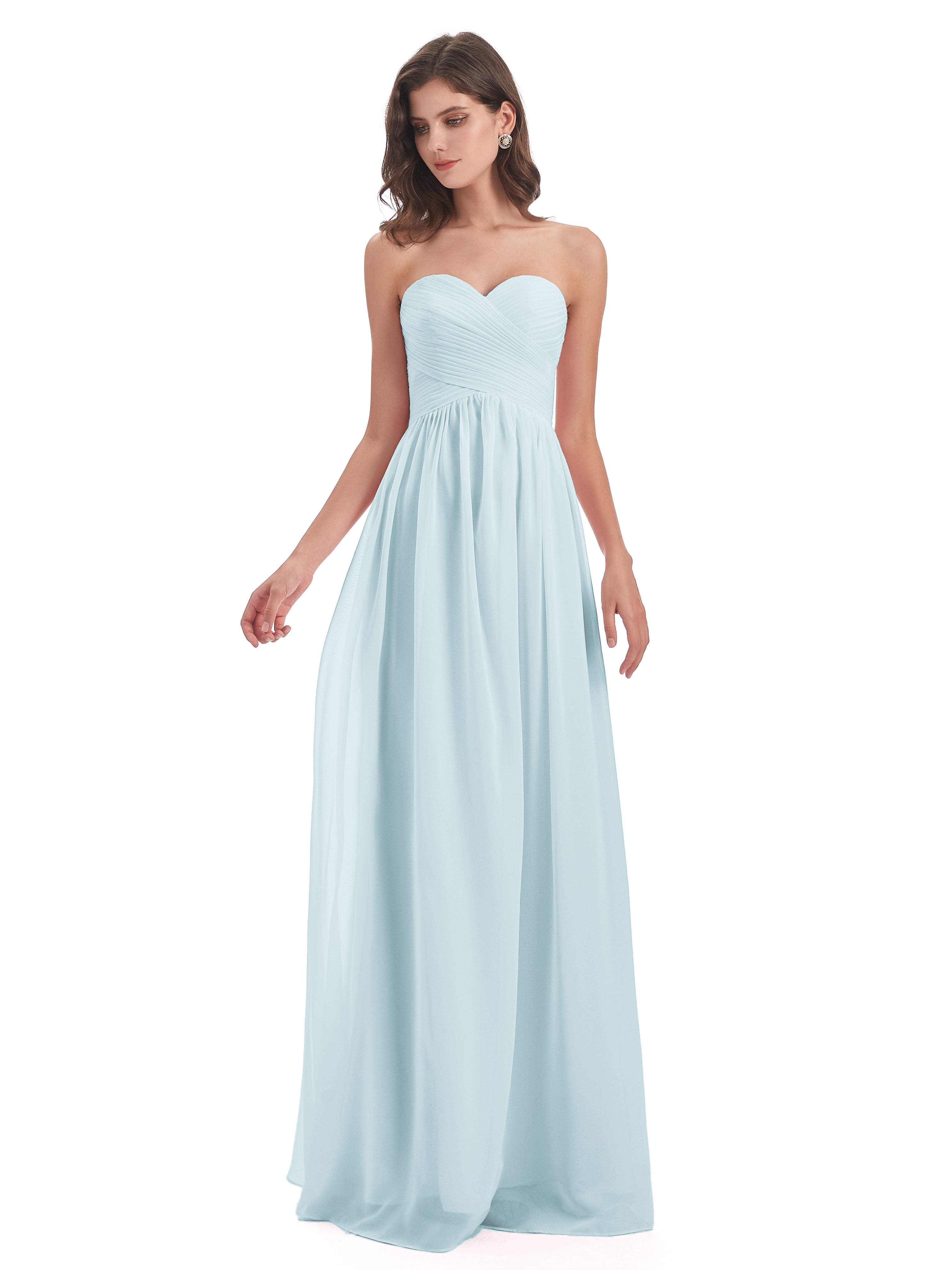 Robe De Demoiselle D'Honneur Brume Col Coeur Sans Manche Mousseline Robes Demoiselle D'Honneur