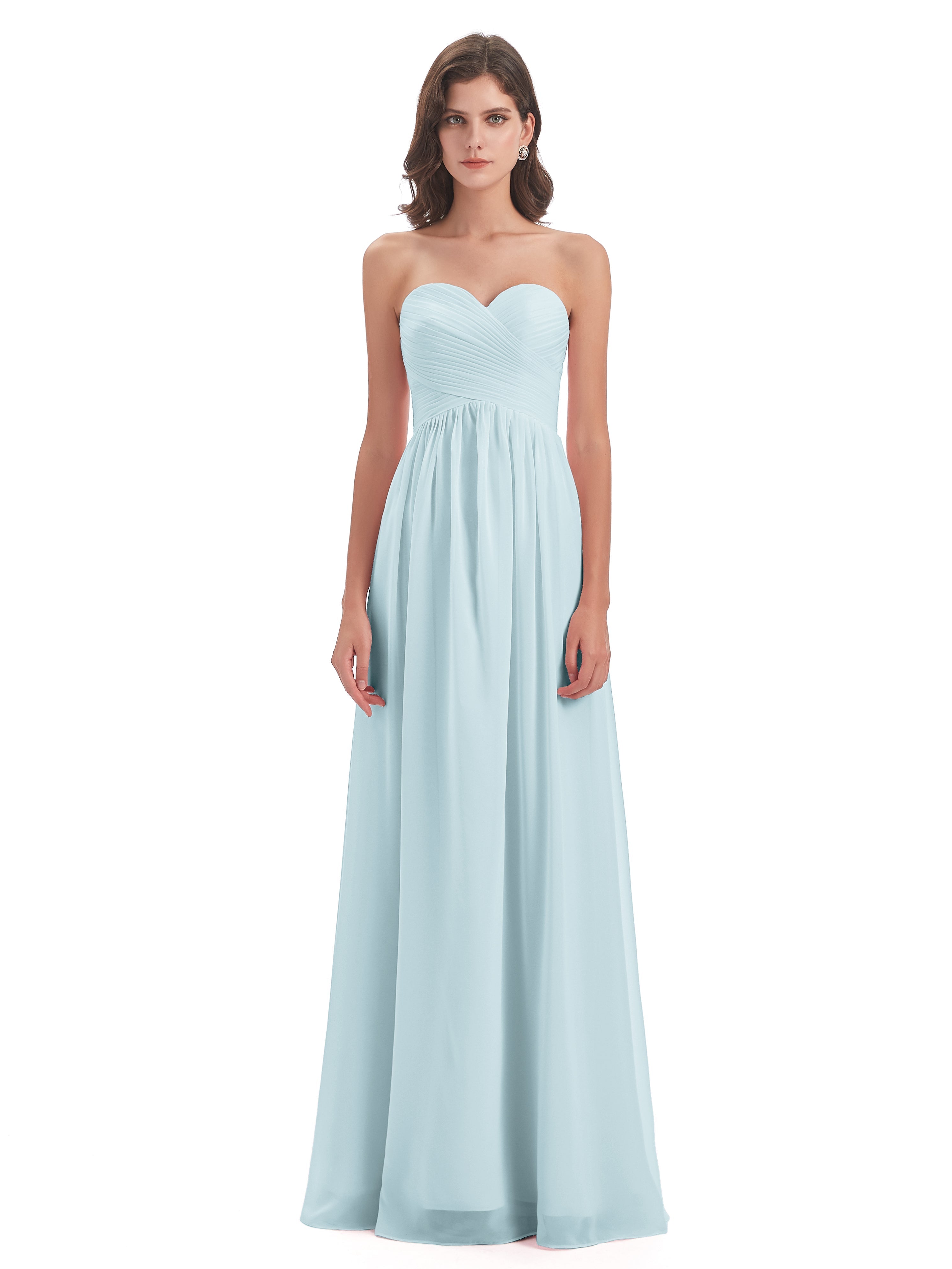 Robe De Demoiselle D'Honneur Brume Col Coeur Sans Manche Mousseline Robes Demoiselle D'Honneur