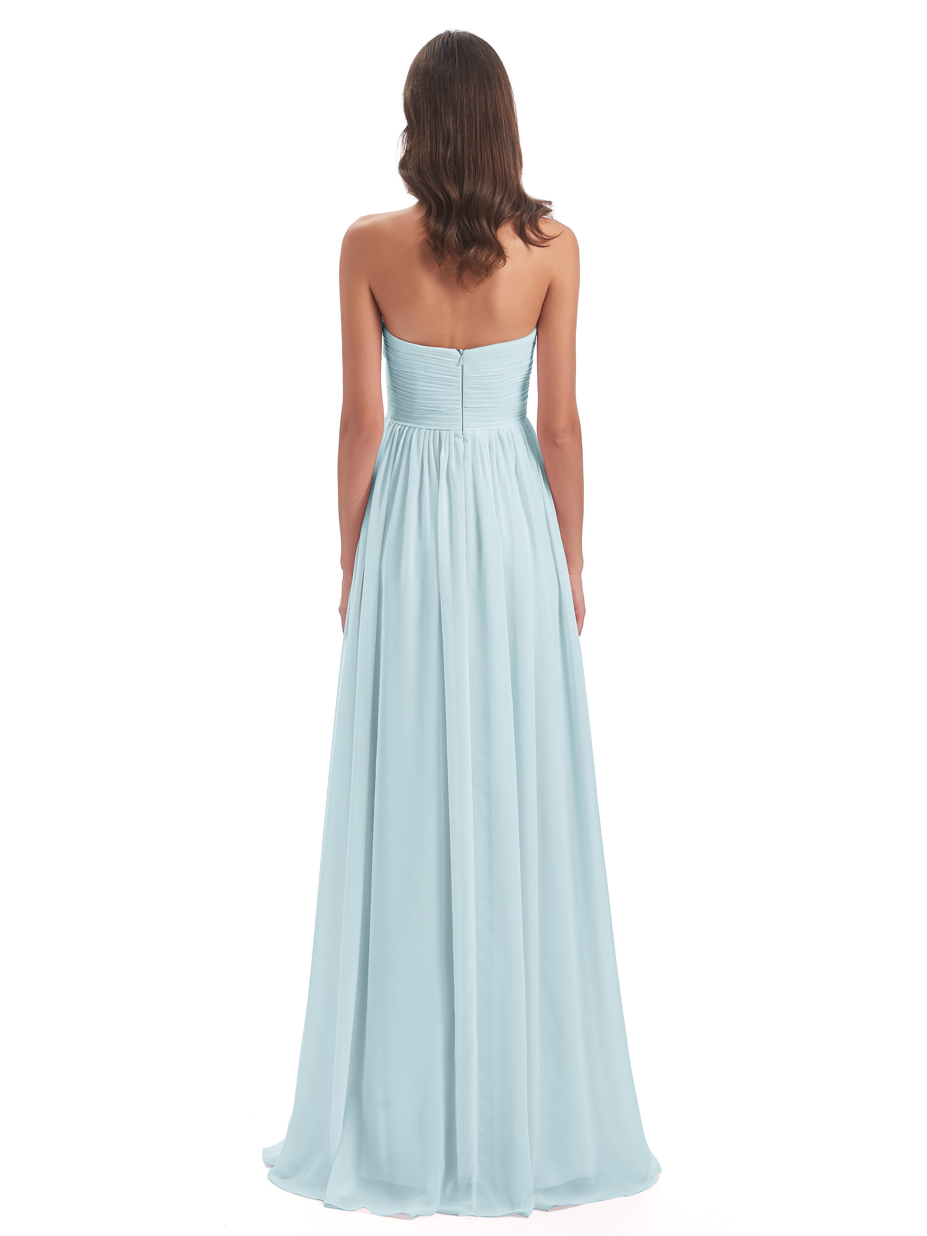 Robe De Demoiselle D'Honneur Brume Col Coeur Sans Manche Mousseline Robes Demoiselle D'Honneur