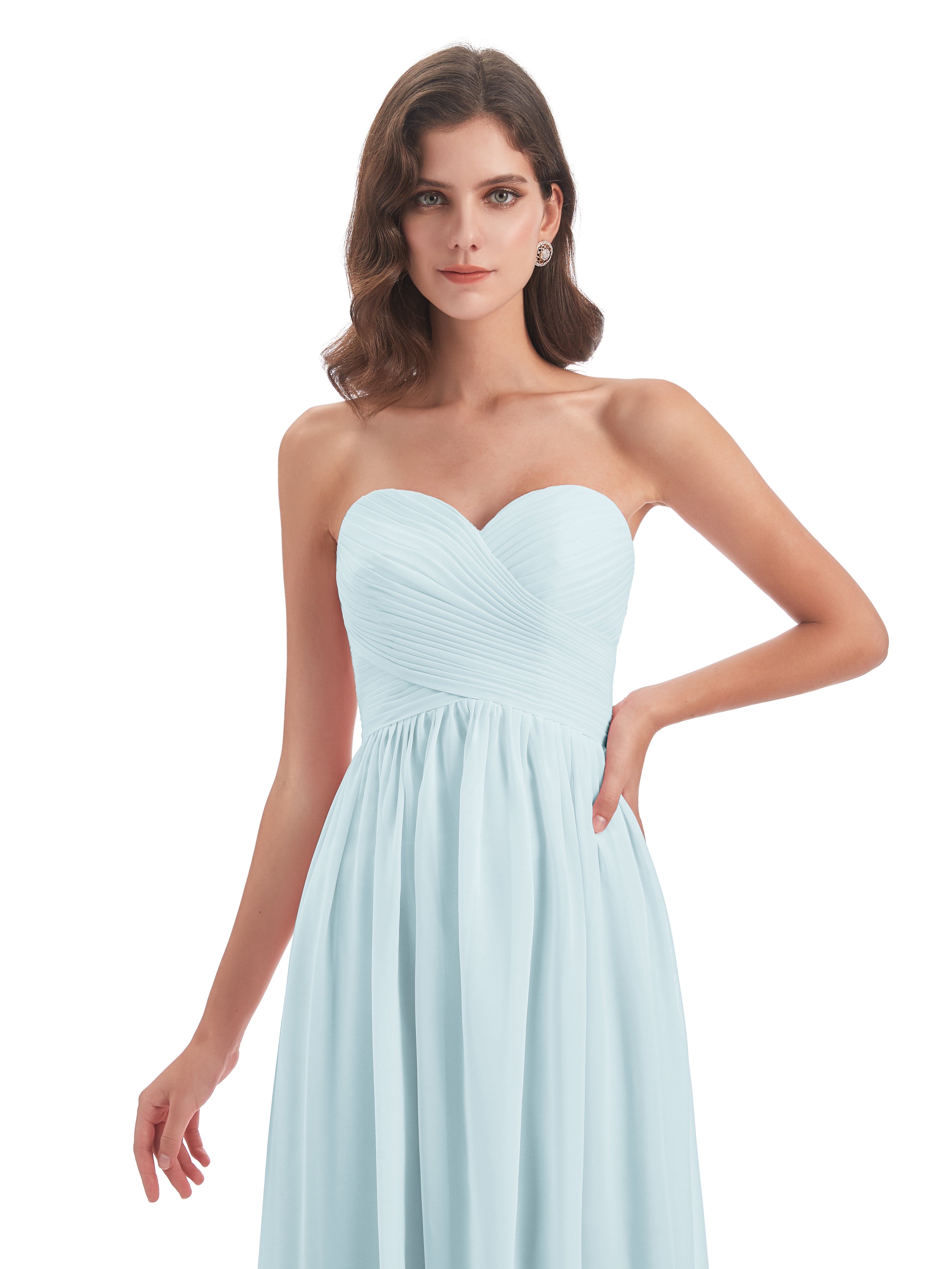 Robe De Demoiselle D'Honneur Brume Col Coeur Sans Manche Mousseline Robes Demoiselle D'Honneur