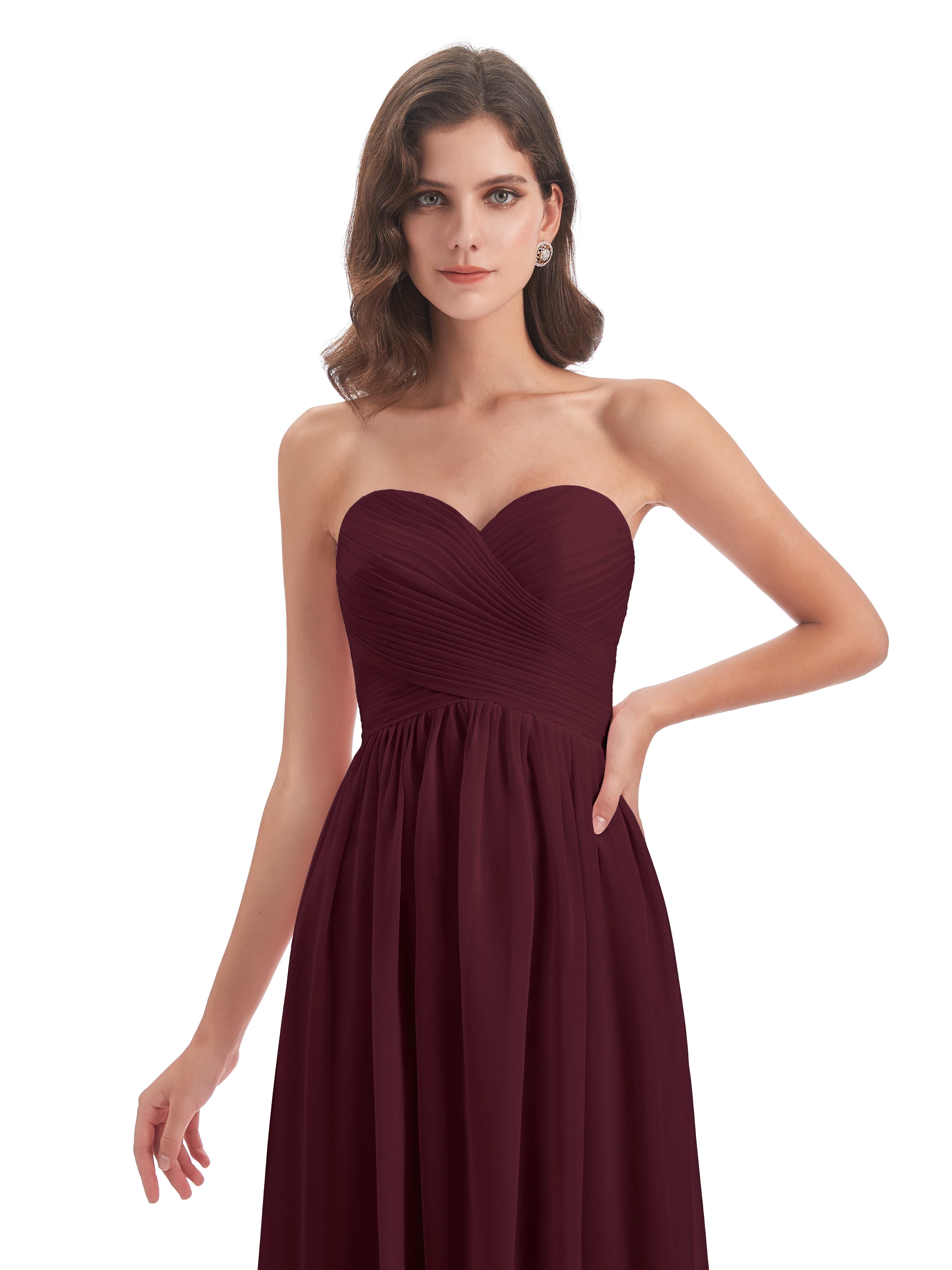 Robes De Demoiselle D'Honneur Cabernet Col Coeur Sans Manche Mousseline Robes Demoiselle D'Honneur