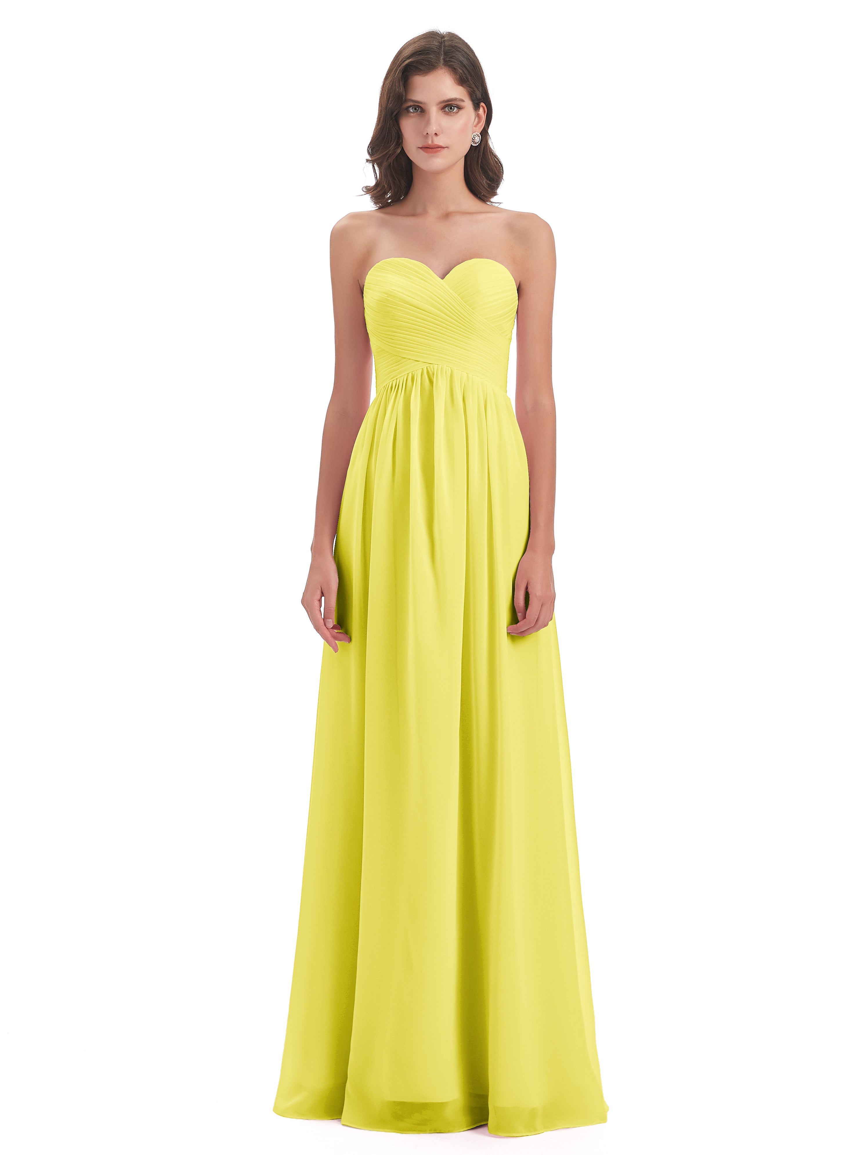 Robes De Demoiselle D'Honneur Citron Col Coeur Sans Manche Mousseline Robes Demoiselle D'Honneur