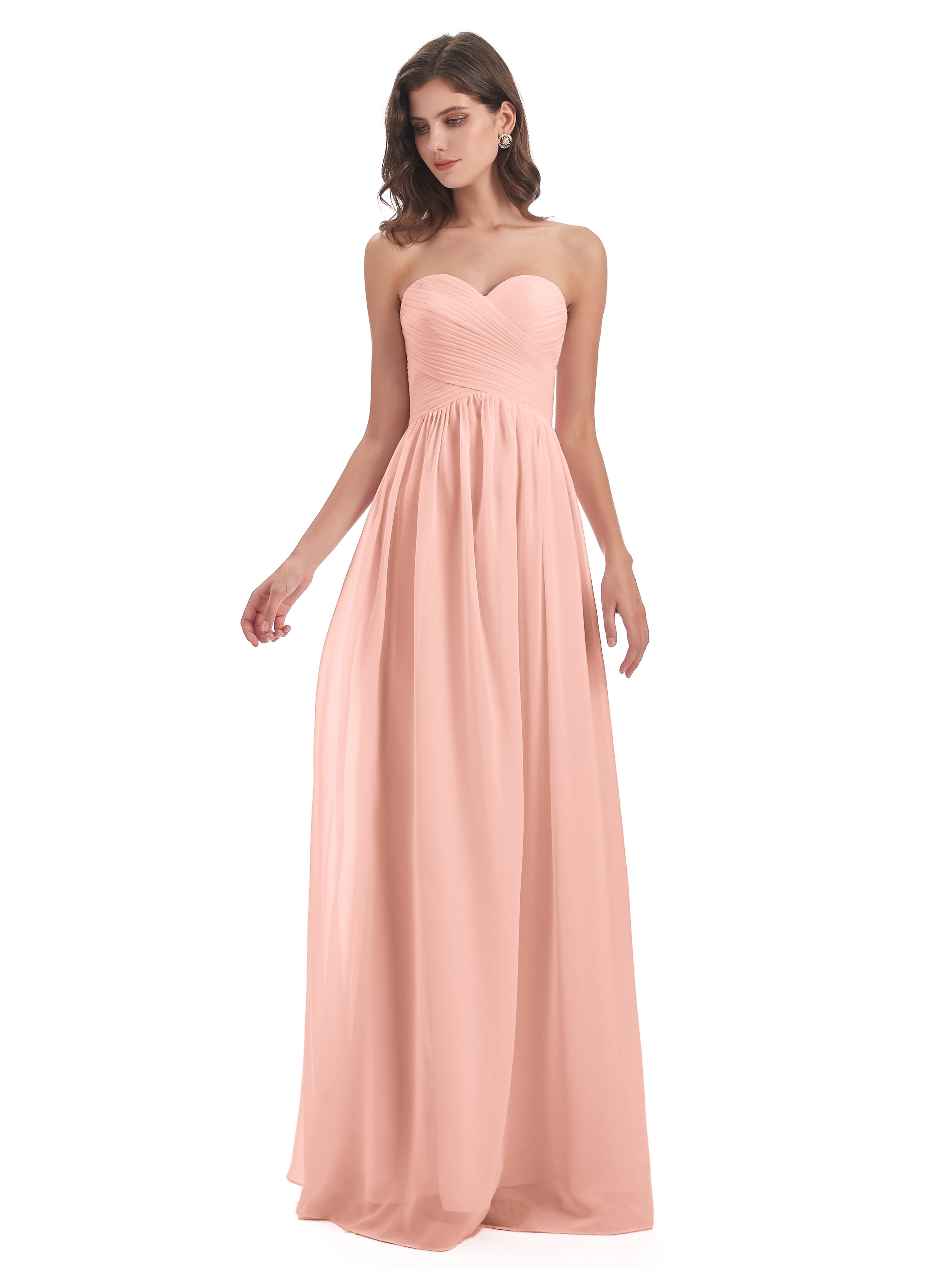 Corail Robe Demoiselle D Honneur Col Coeur Sans Manche Mousseline Robes Demoiselle D'Honneur