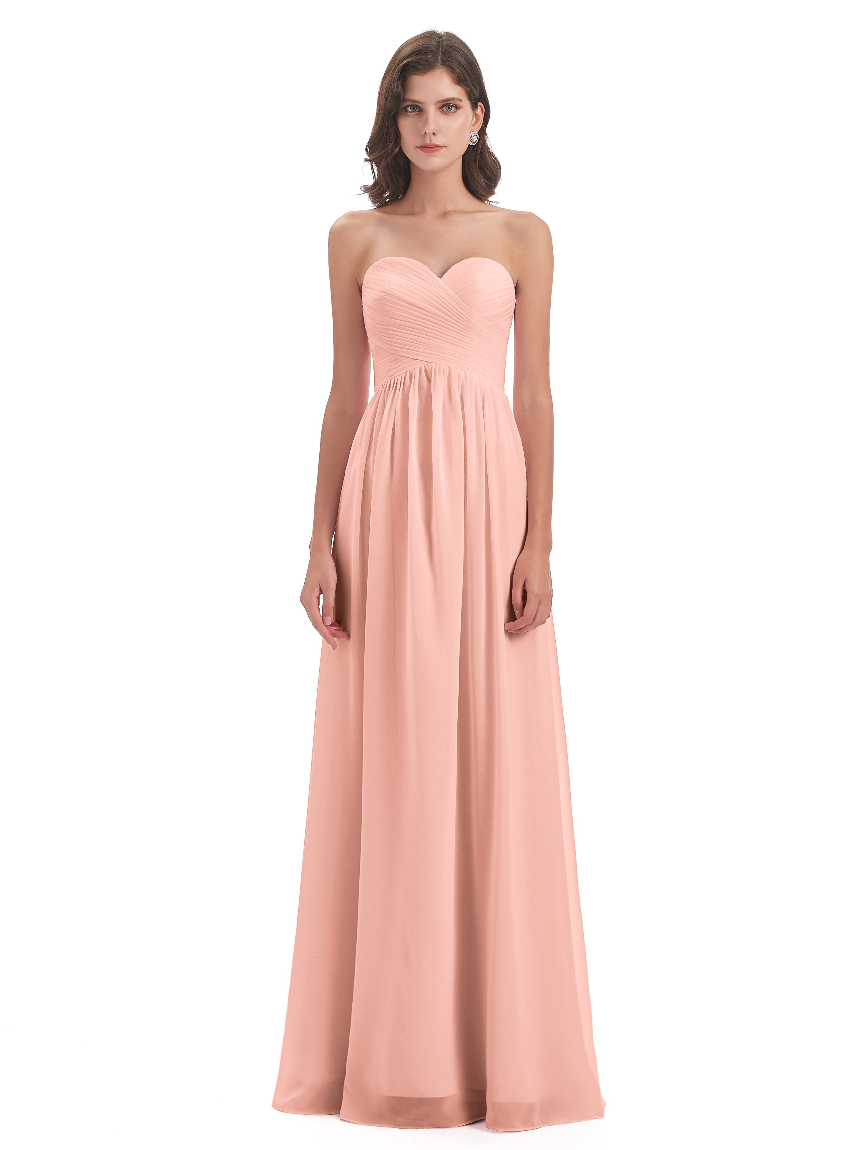 Corail Robe Demoiselle D Honneur Col Coeur Sans Manche Mousseline Robes Demoiselle D'Honneur