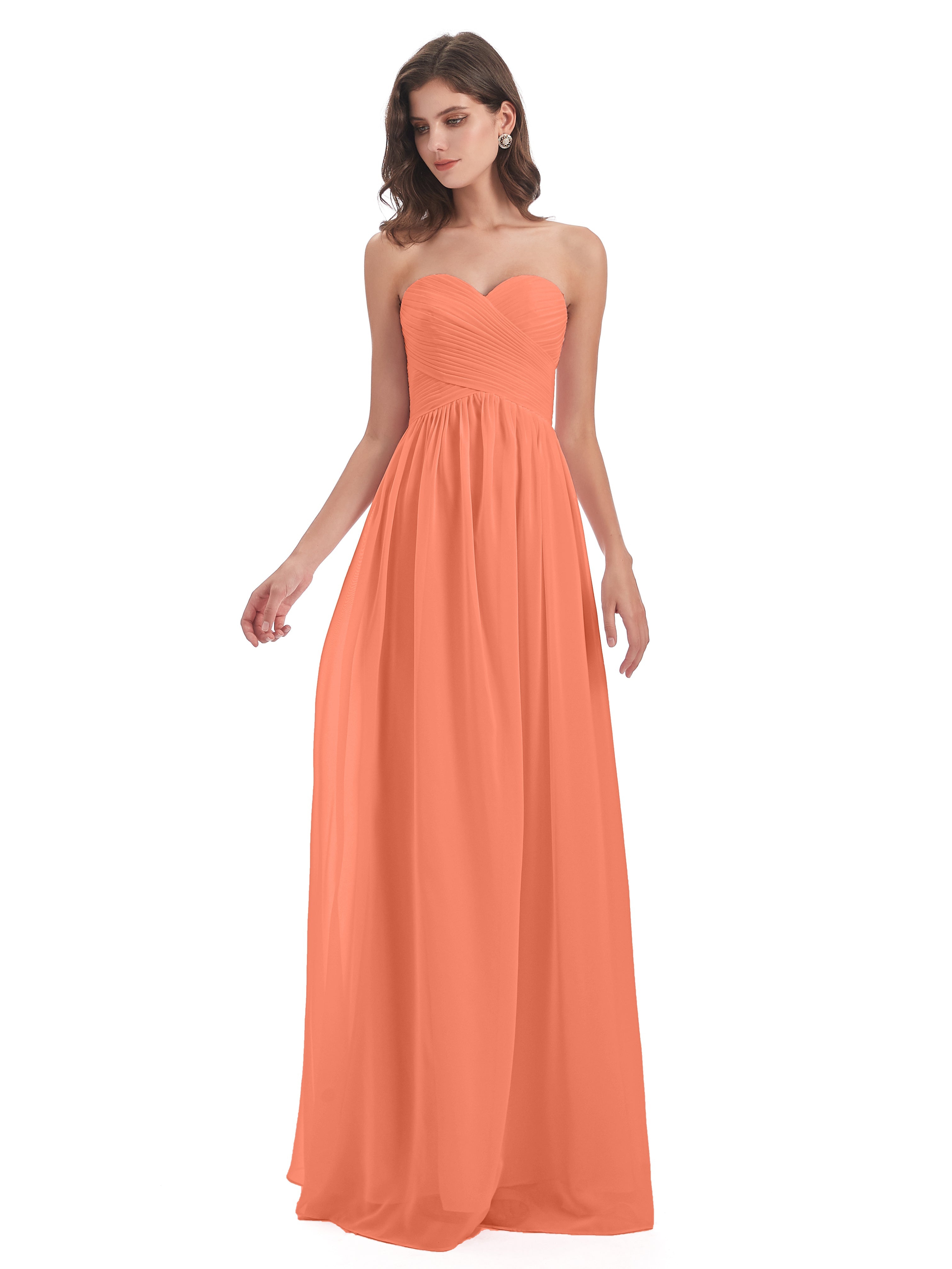 Robes De Demoiselle D'Honneur Coucher De Soleil Col Coeur Sans Manche Mousseline Robes Demoiselle D'Honneur