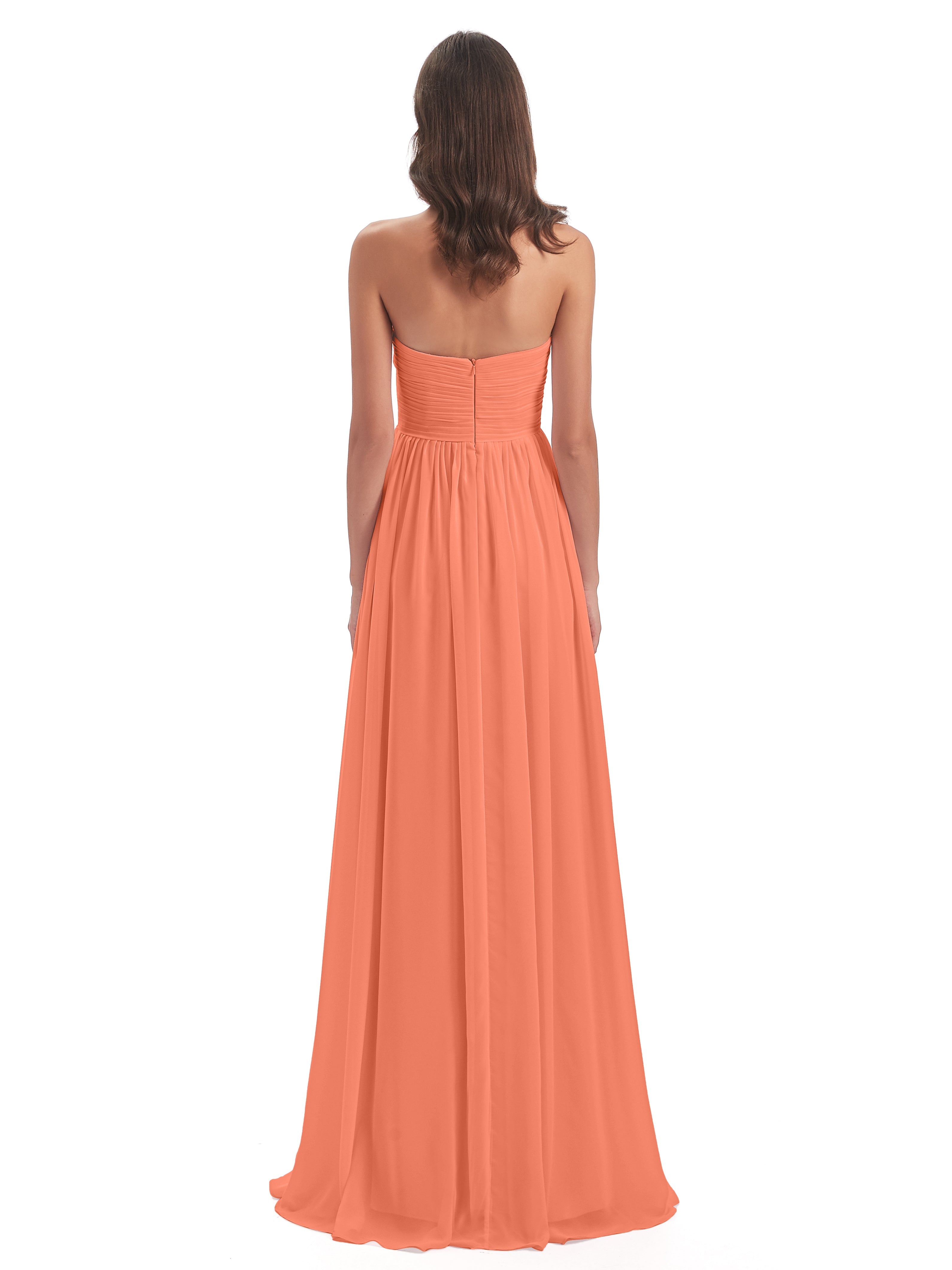 Robes De Demoiselle D'Honneur Coucher De Soleil Col Coeur Sans Manche Mousseline Robes Demoiselle D'Honneur