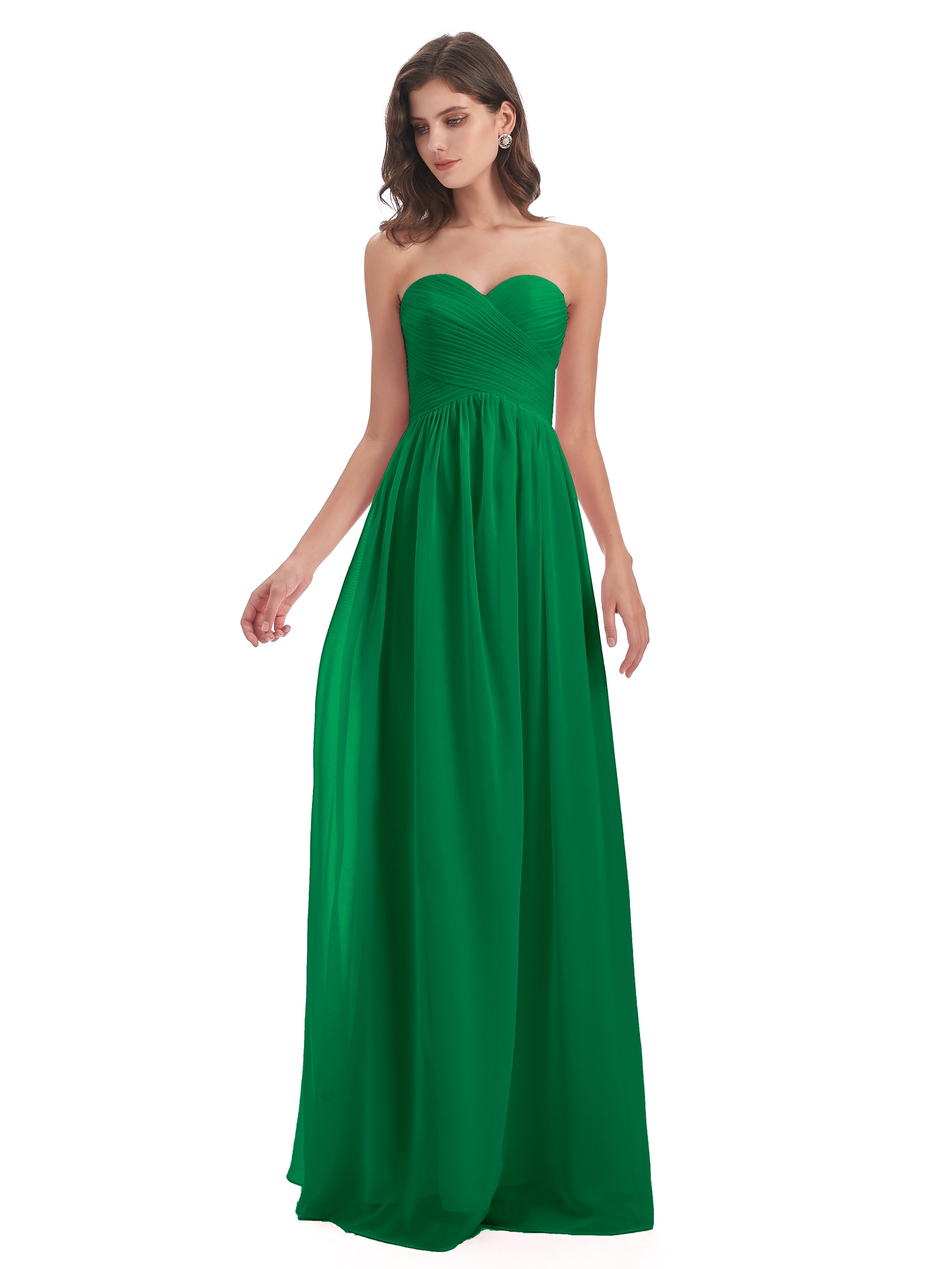 Robes De Demoiselle D'Honneur Émeraude Col Coeur Sans Manche Mousseline Robes Demoiselle D'Honneur
