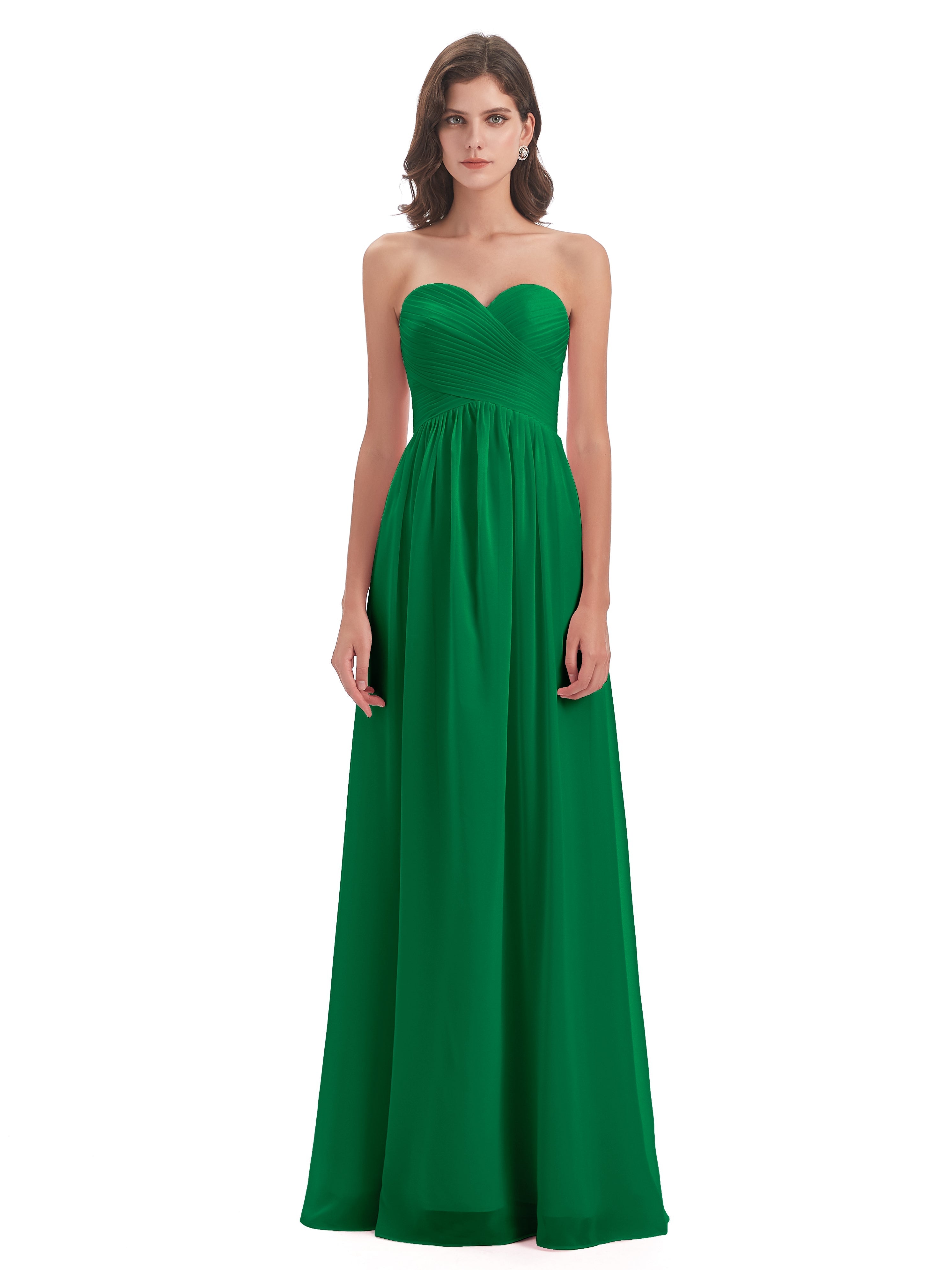 Robes De Demoiselle D'Honneur Émeraude Col Coeur Sans Manche Mousseline Robes Demoiselle D'Honneur