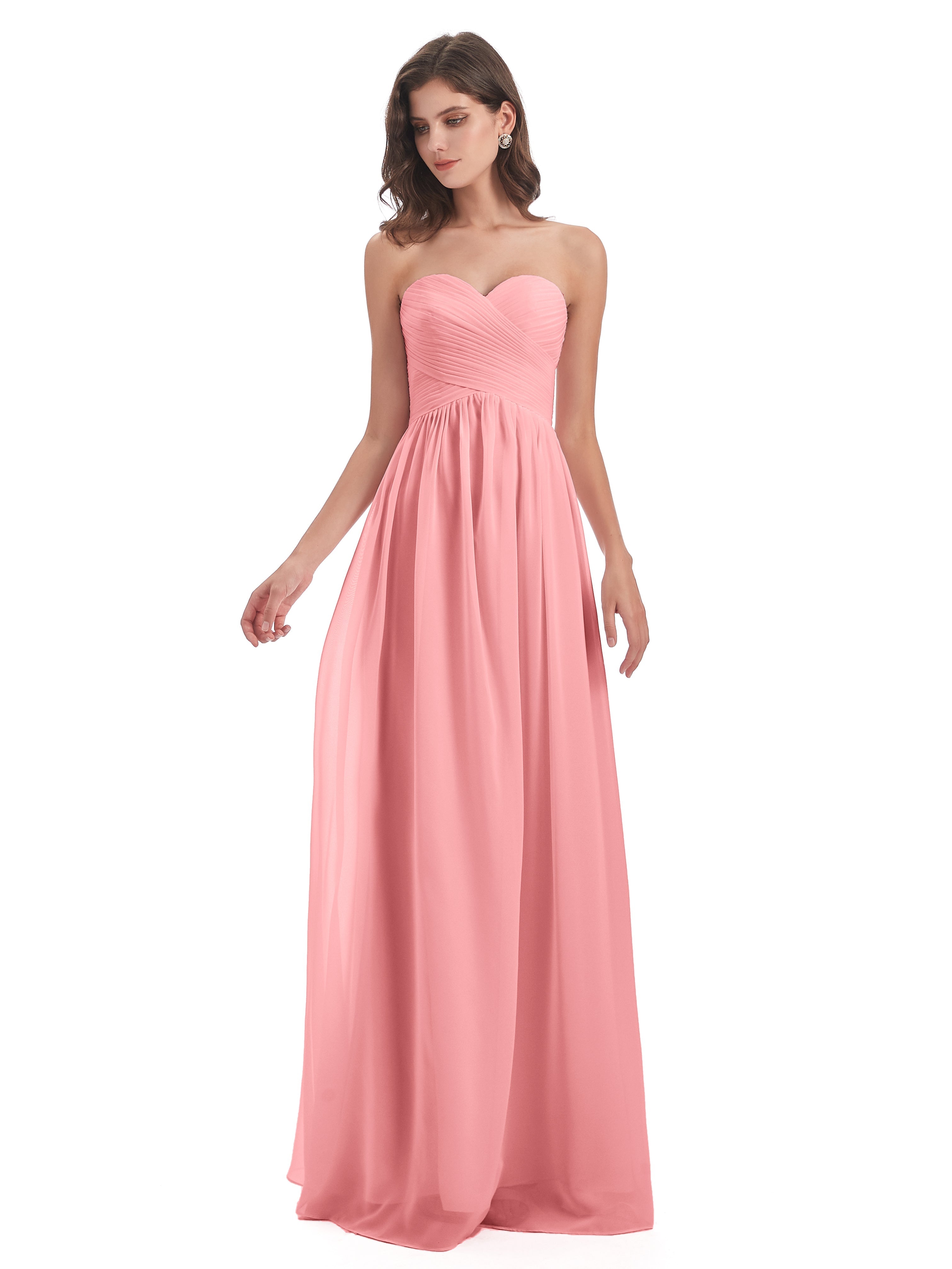 Robes De Demoiselle D'Honneur En Flamant Col Coeur Sans Manche Mousseline Robes Demoiselle D'Honneur