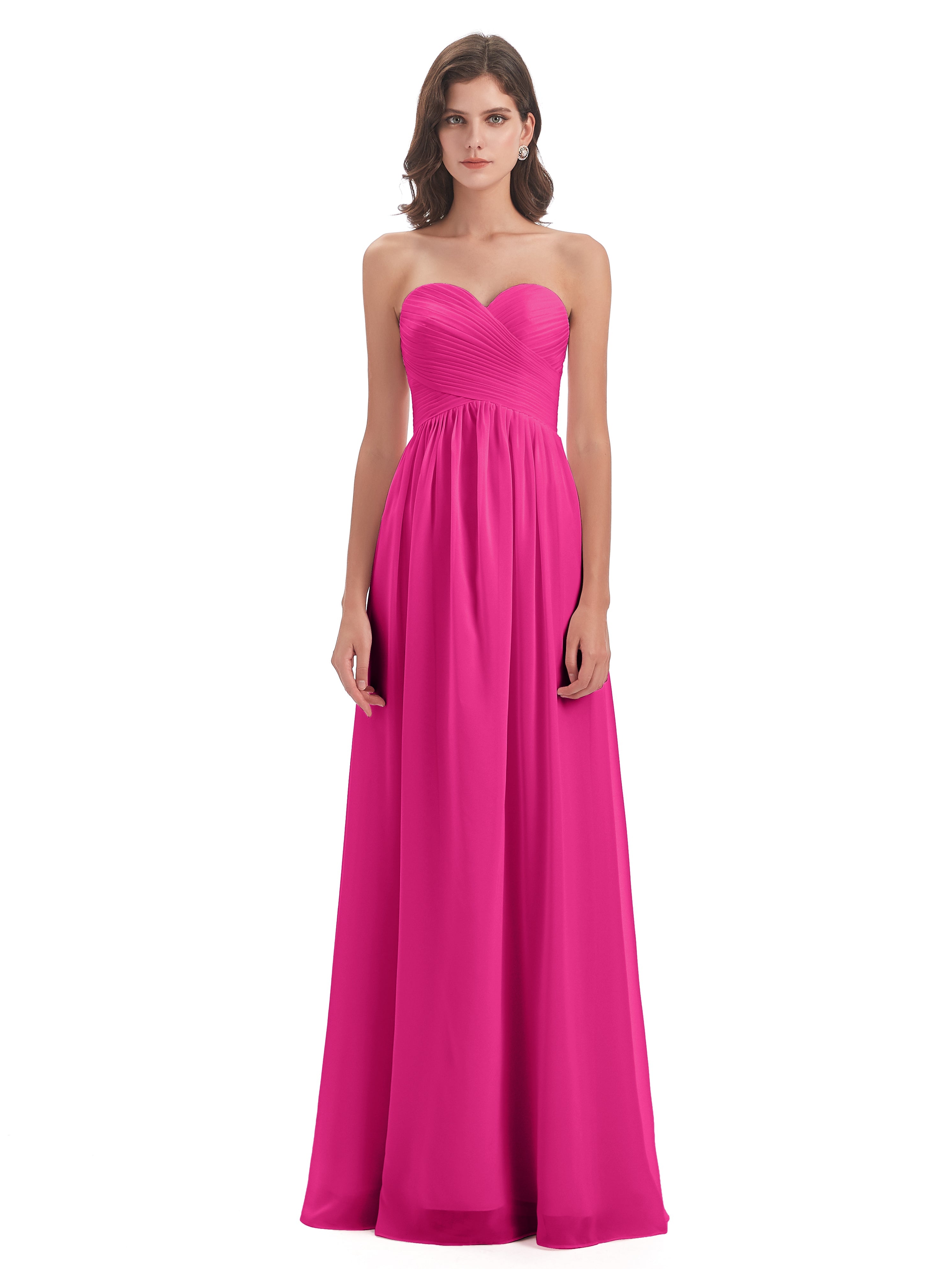 Robe Rose Fuchsia Demoiselle D Honneur Col Coeur Sans Manche Mousseline Robes Demoiselle D'Honneur