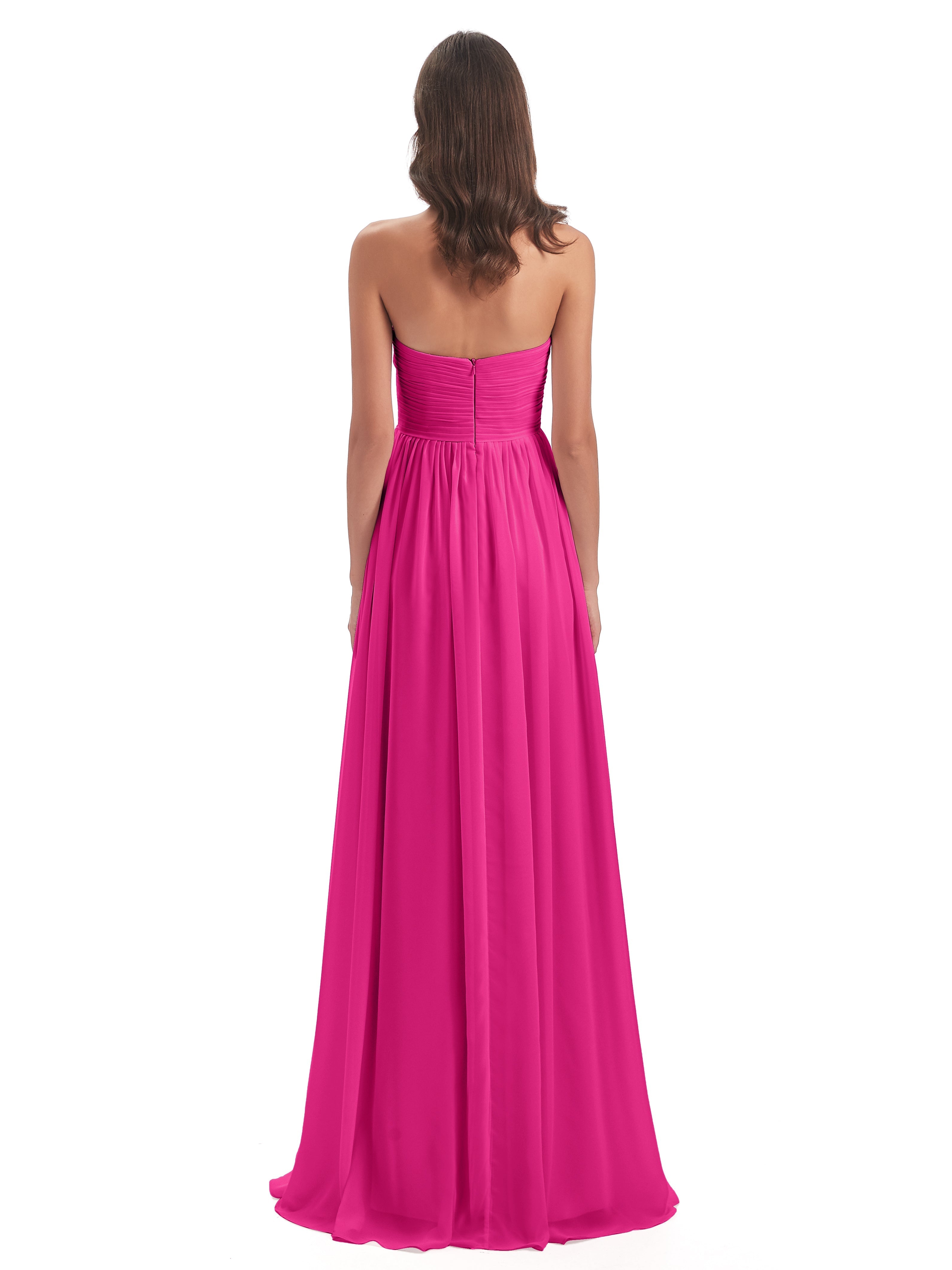 Robe Rose Fuchsia Demoiselle D Honneur Col Coeur Sans Manche Mousseline Robes Demoiselle D'Honneur