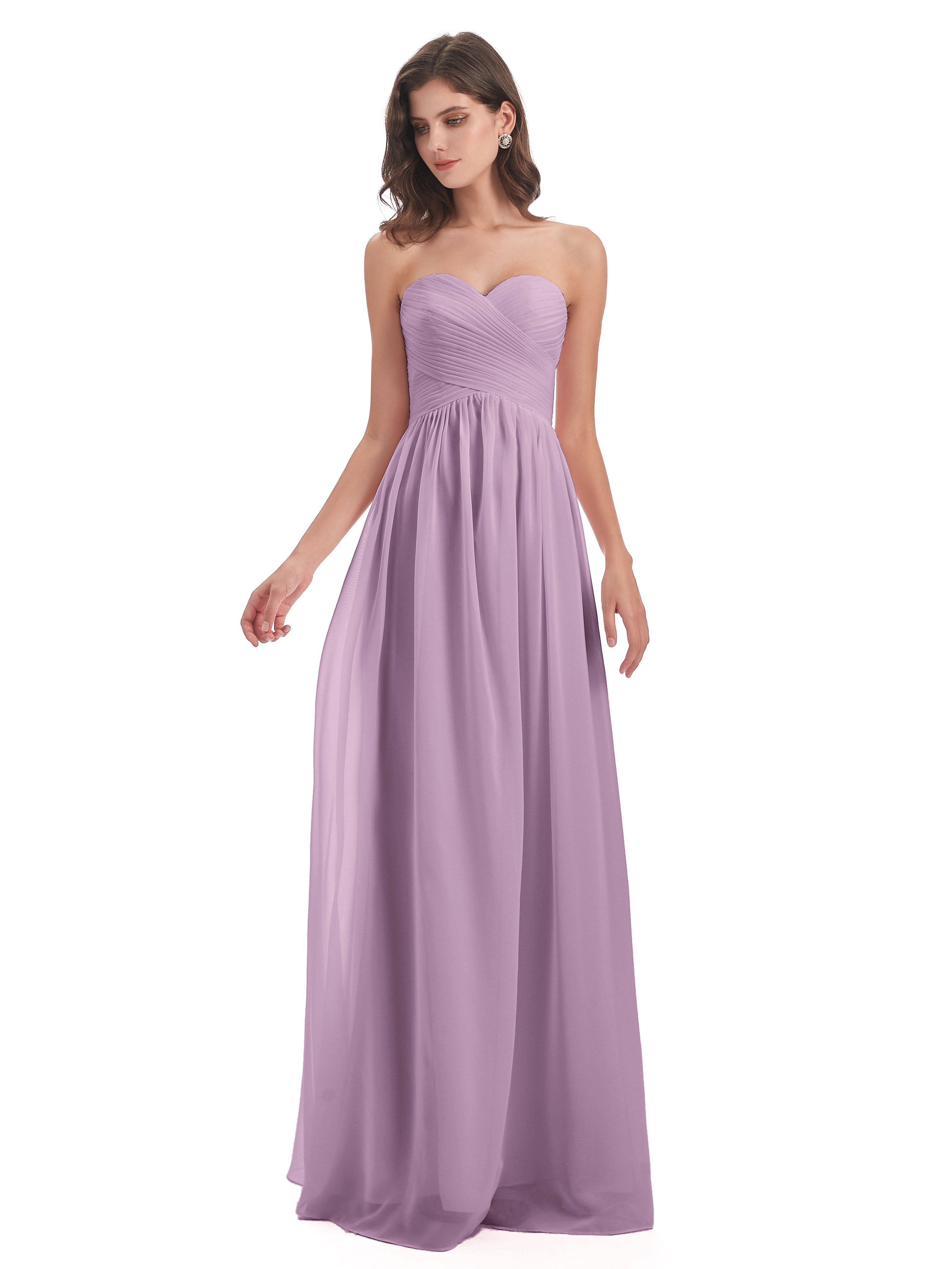 Robes De Demoiselle D'Honneur Glycine Col Coeur Sans Manche Mousseline Robes Demoiselle D'Honneur