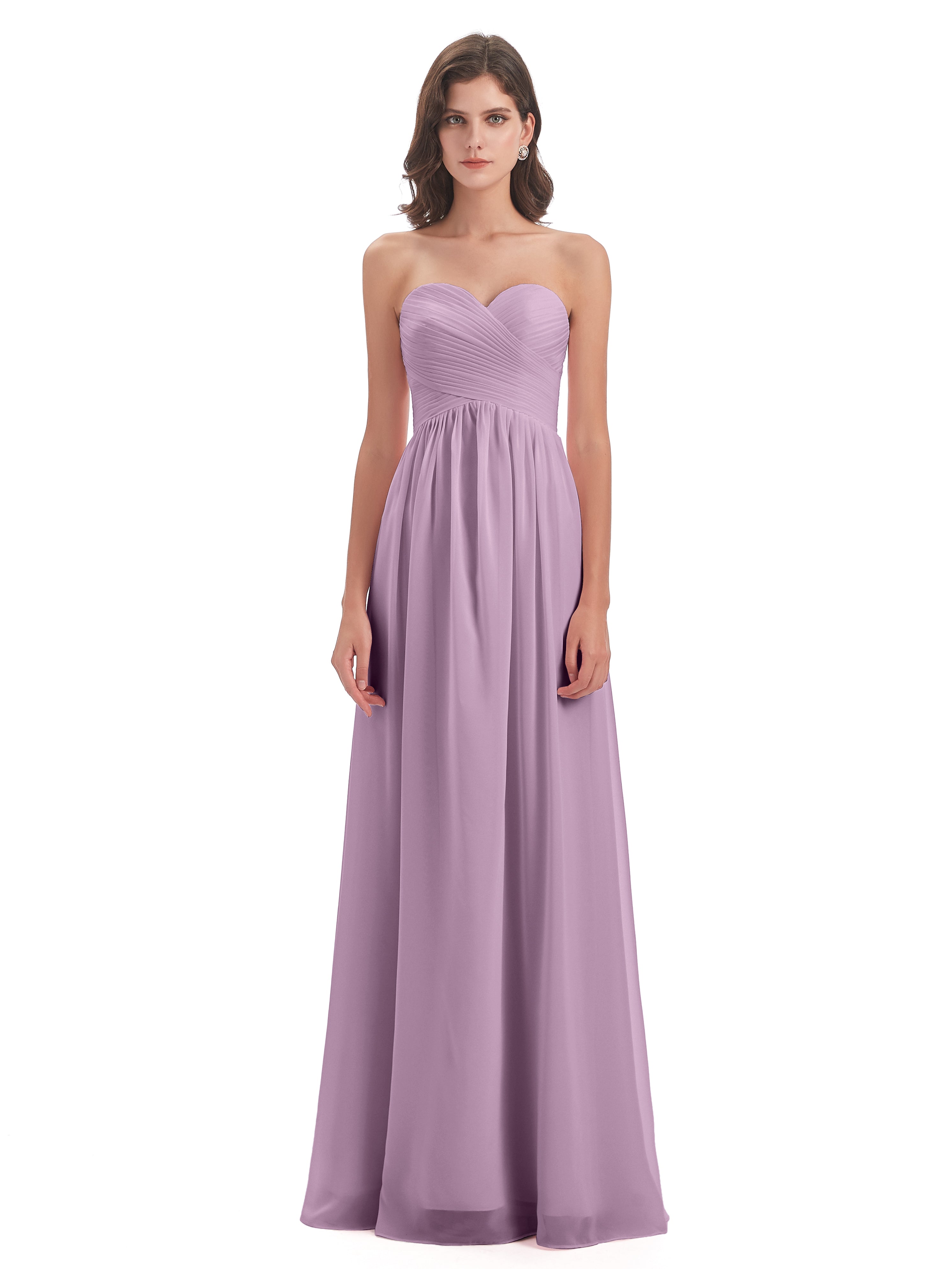 Robes De Demoiselle D'Honneur Glycine Col Coeur Sans Manche Mousseline Robes Demoiselle D'Honneur