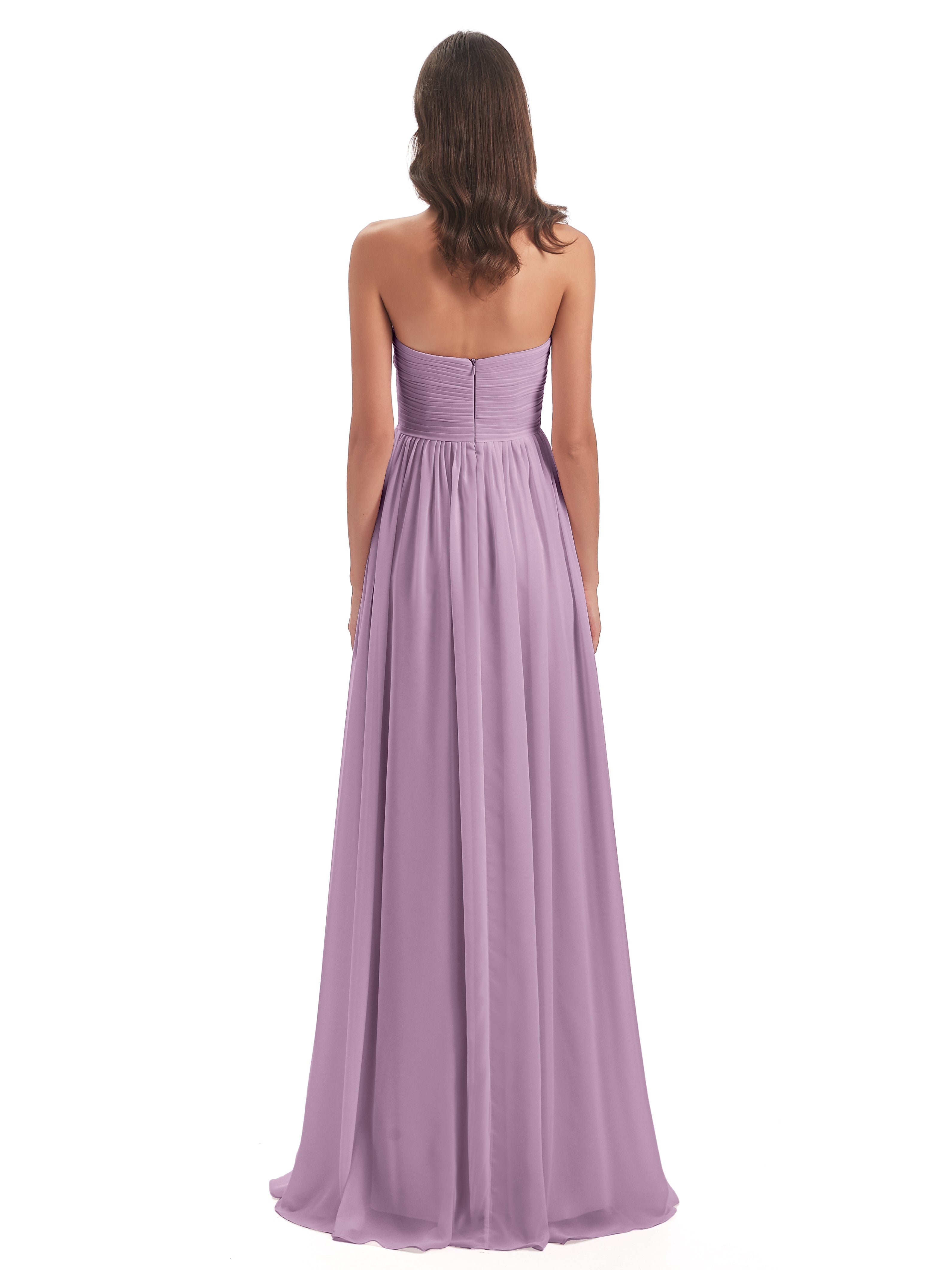 Robes De Demoiselle D'Honneur Glycine Col Coeur Sans Manche Mousseline Robes Demoiselle D'Honneur