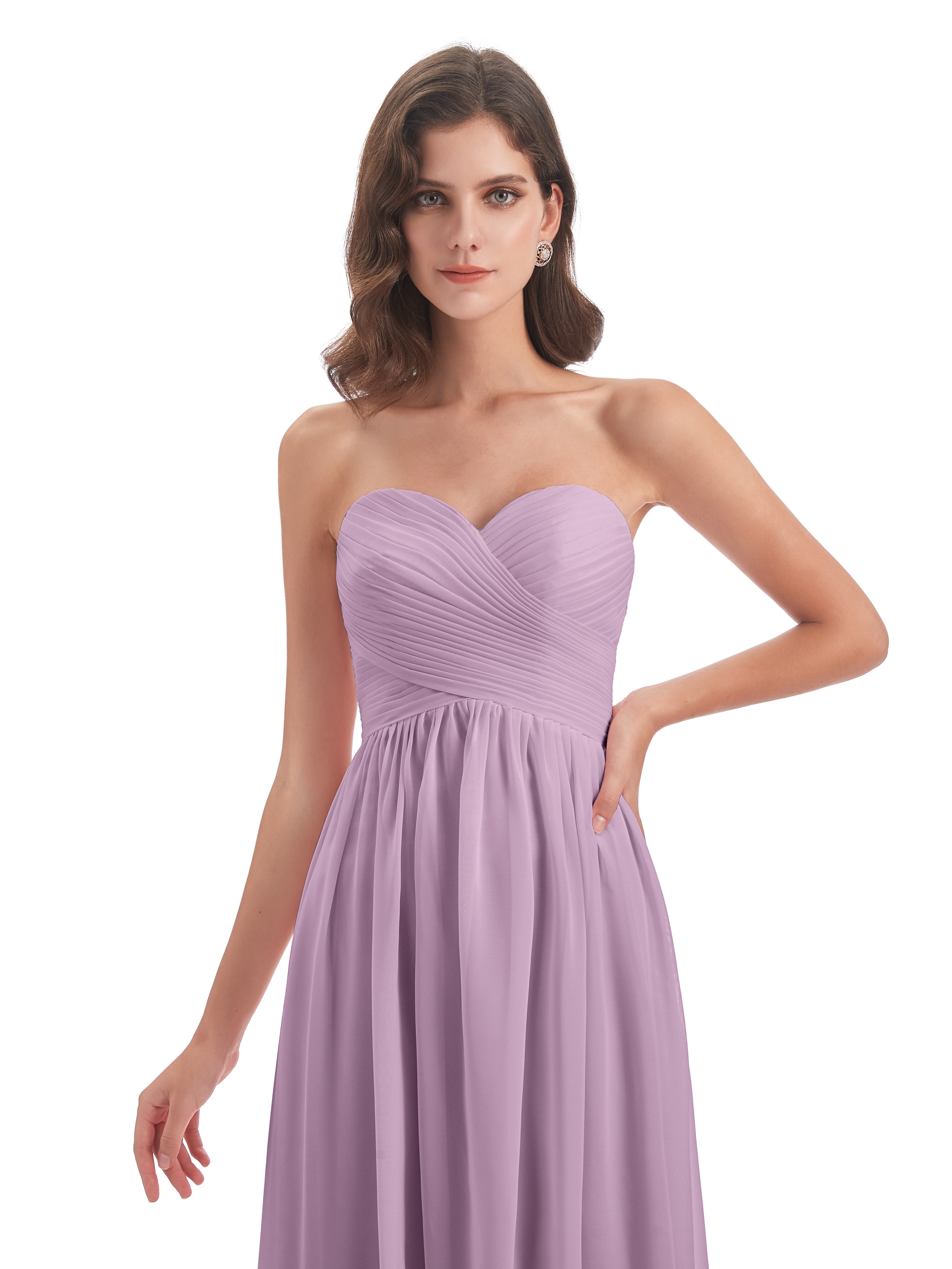 Robes De Demoiselle D'Honneur Glycine Col Coeur Sans Manche Mousseline Robes Demoiselle D'Honneur