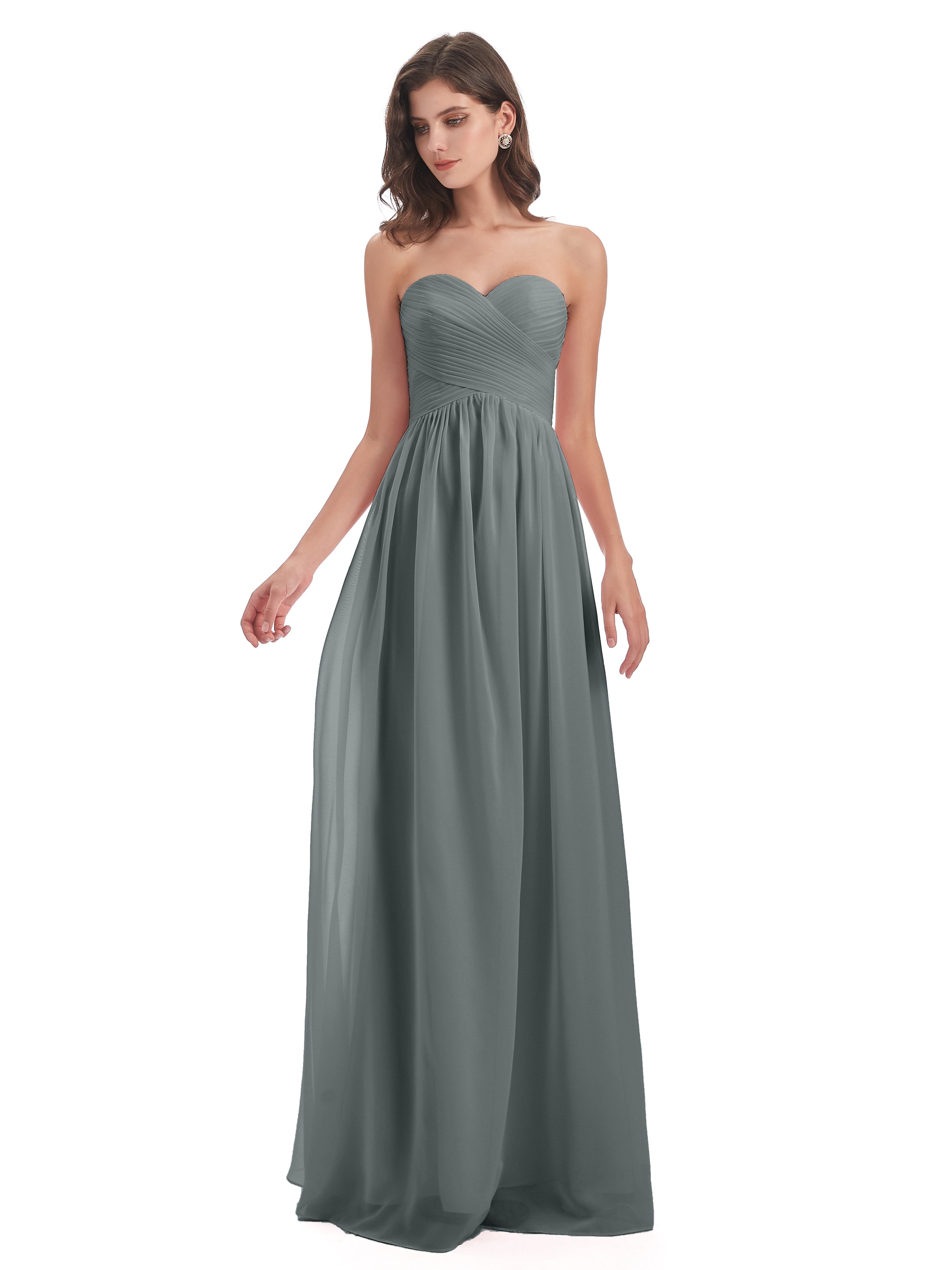 Demoiselle D Honneur Robe Grise Col Coeur Sans Manche Mousseline Robes Demoiselle D'Honneur