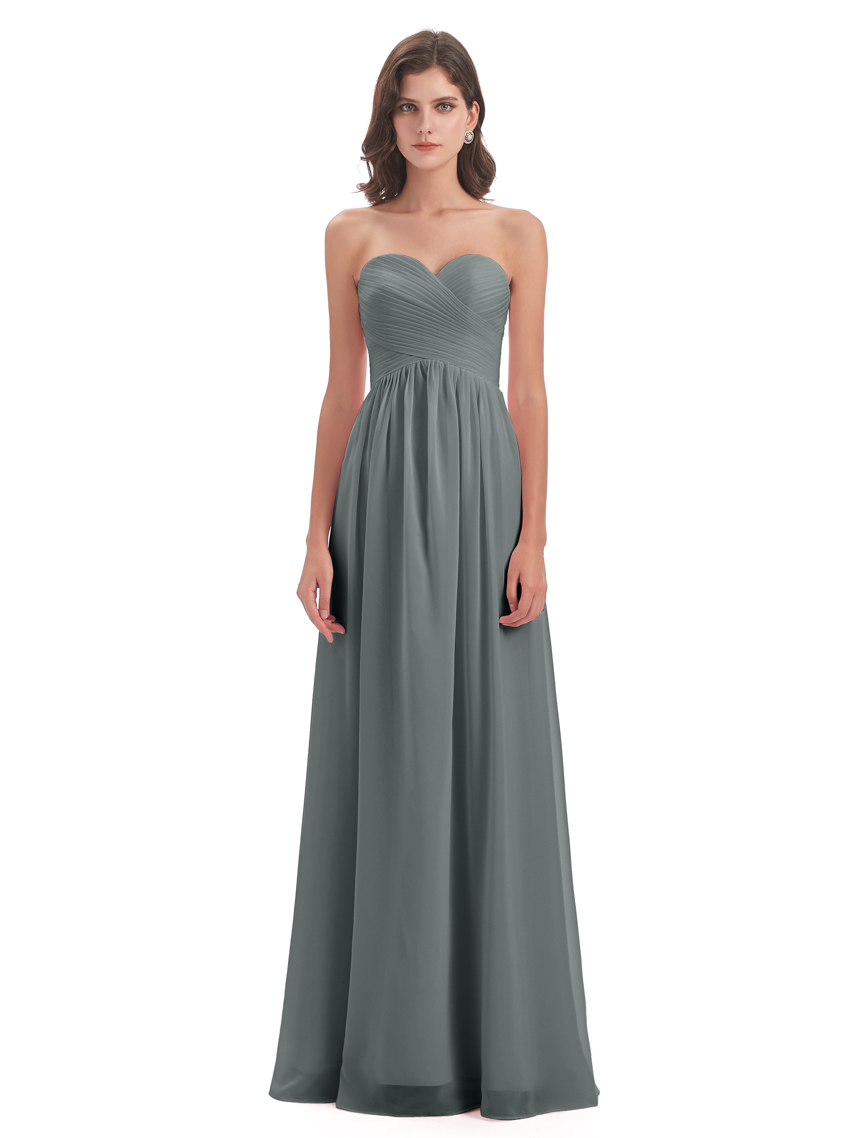 Demoiselle D Honneur Robe Grise Col Coeur Sans Manche Mousseline Robes Demoiselle D'Honneur