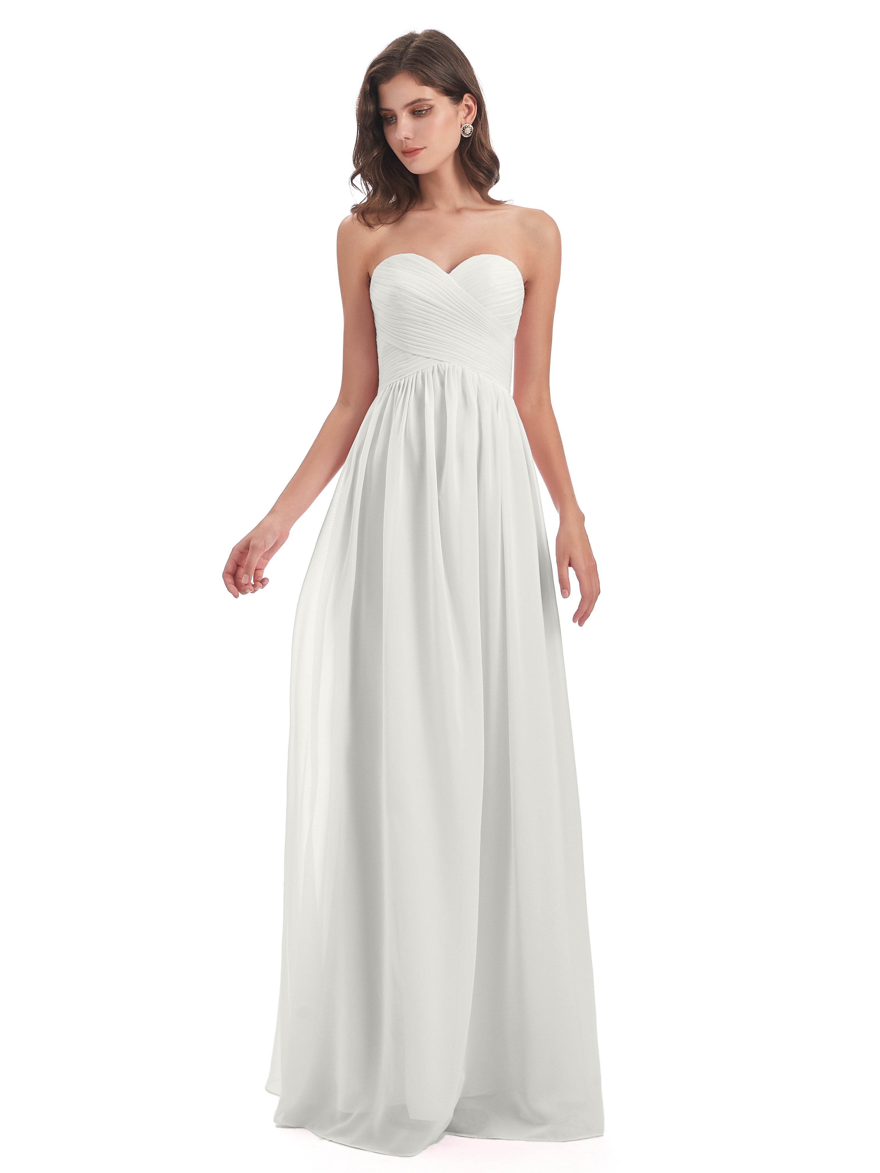 Robes De Demoiselle D'Honneur Ivoire Col Coeur Sans Manche Mousseline Robes Demoiselle D'Honneur