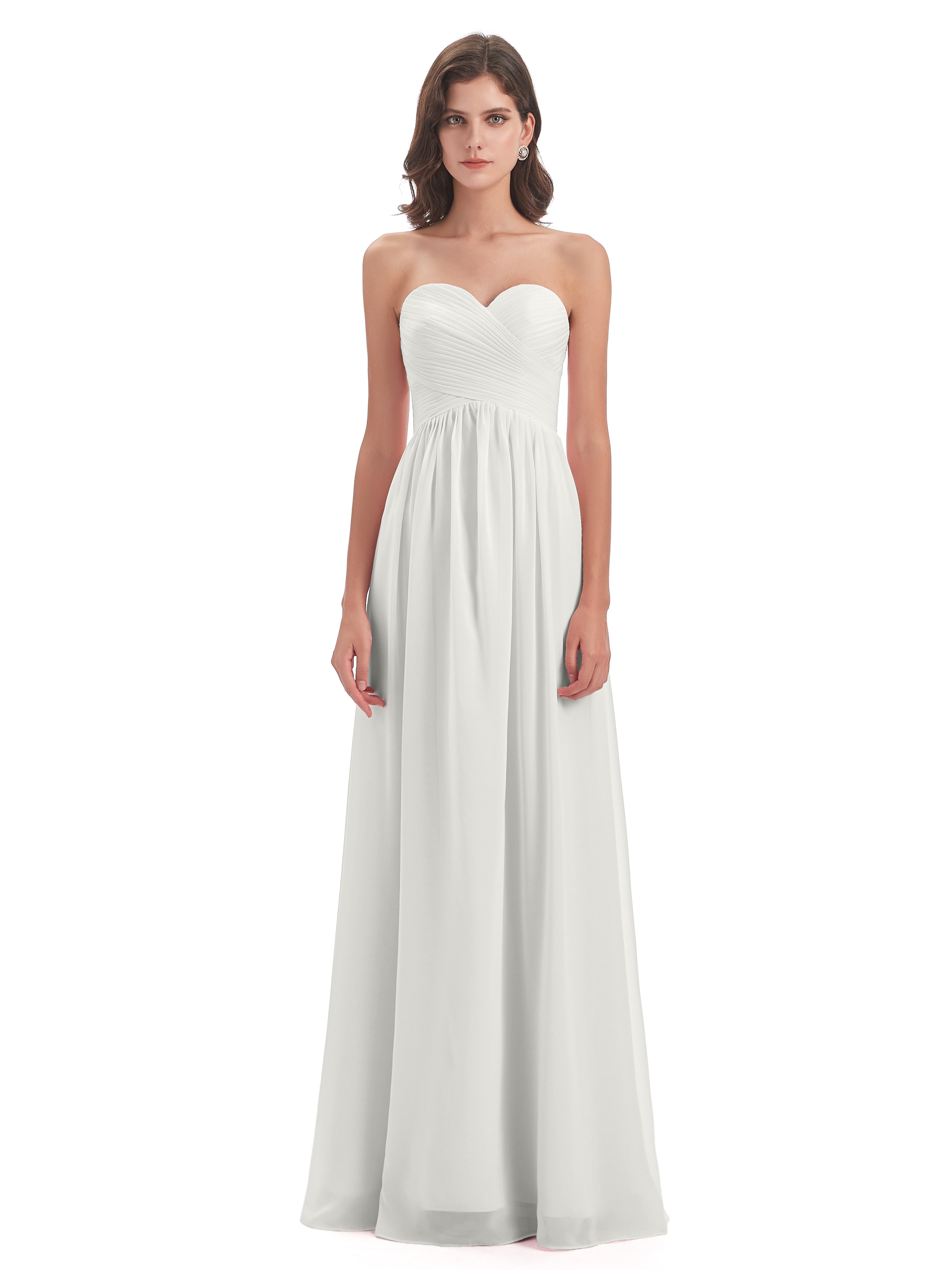 Robes De Demoiselle D'Honneur Ivoire Col Coeur Sans Manche Mousseline Robes Demoiselle D'Honneur