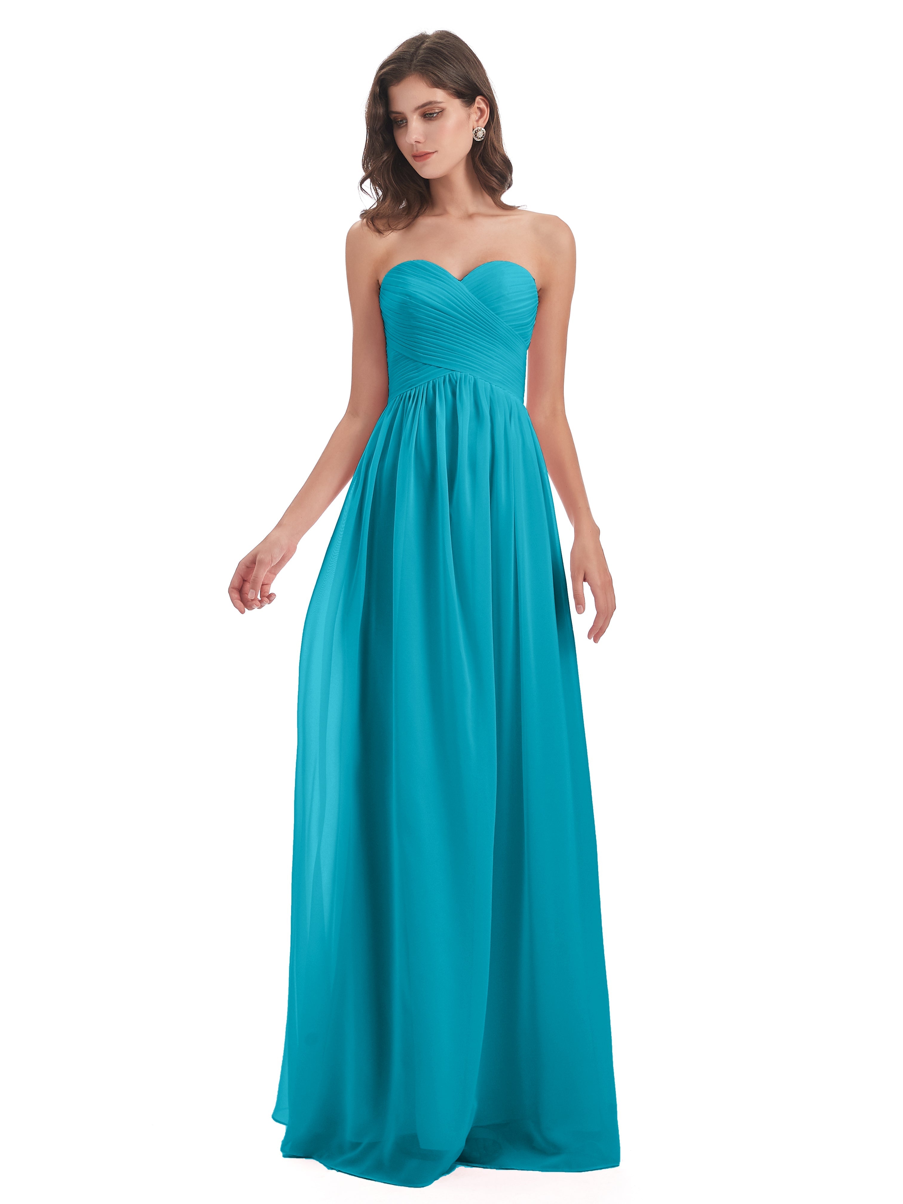 Robes De Demoiselle D'Honneur Vert Jade Col Coeur Sans Manche Mousseline Robes Demoiselle D'Honneur