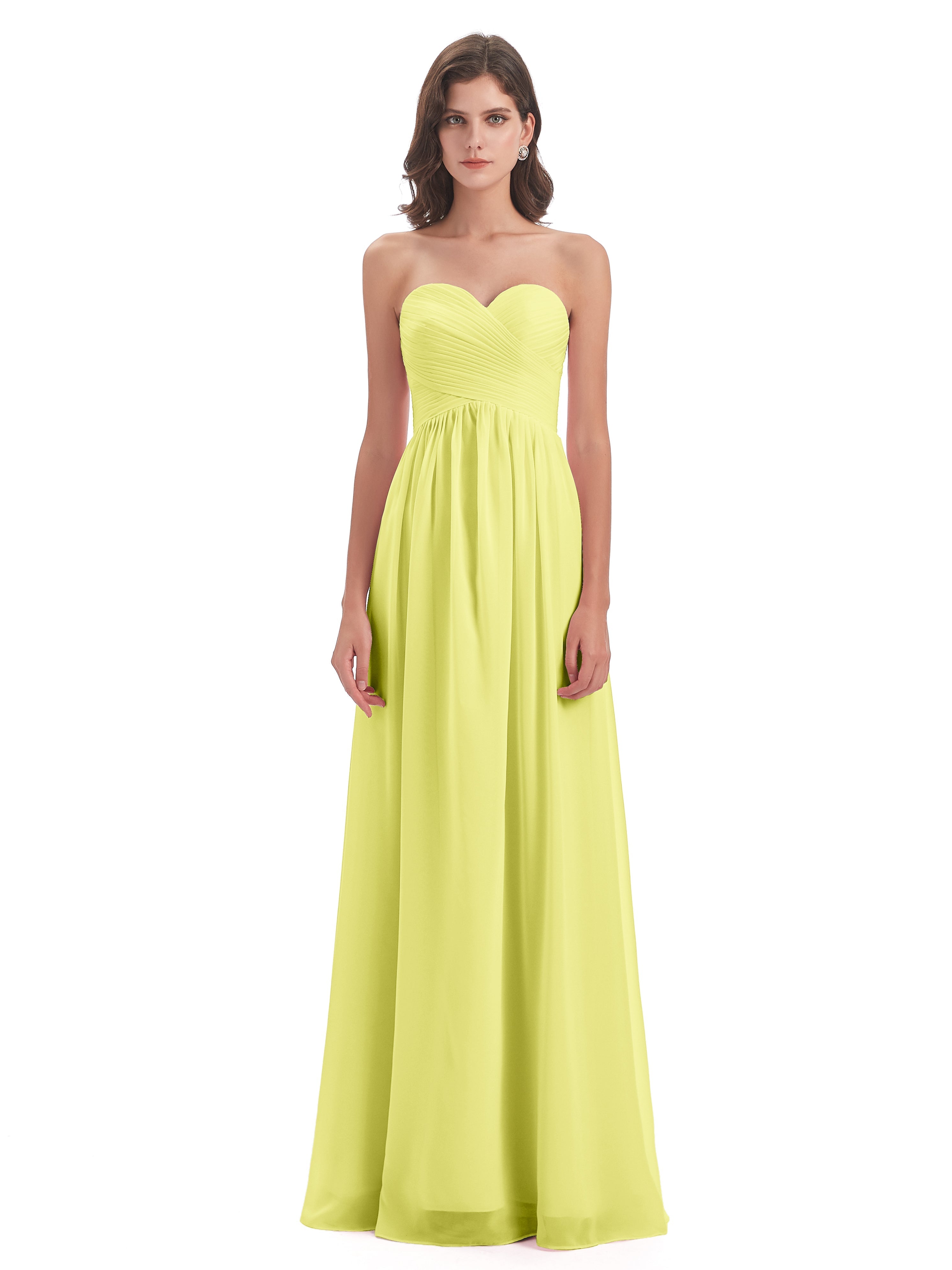 Robes De Demoiselle D'Honneur Jonquille Col Coeur Sans Manche Mousseline Robes Demoiselle D'Honneur