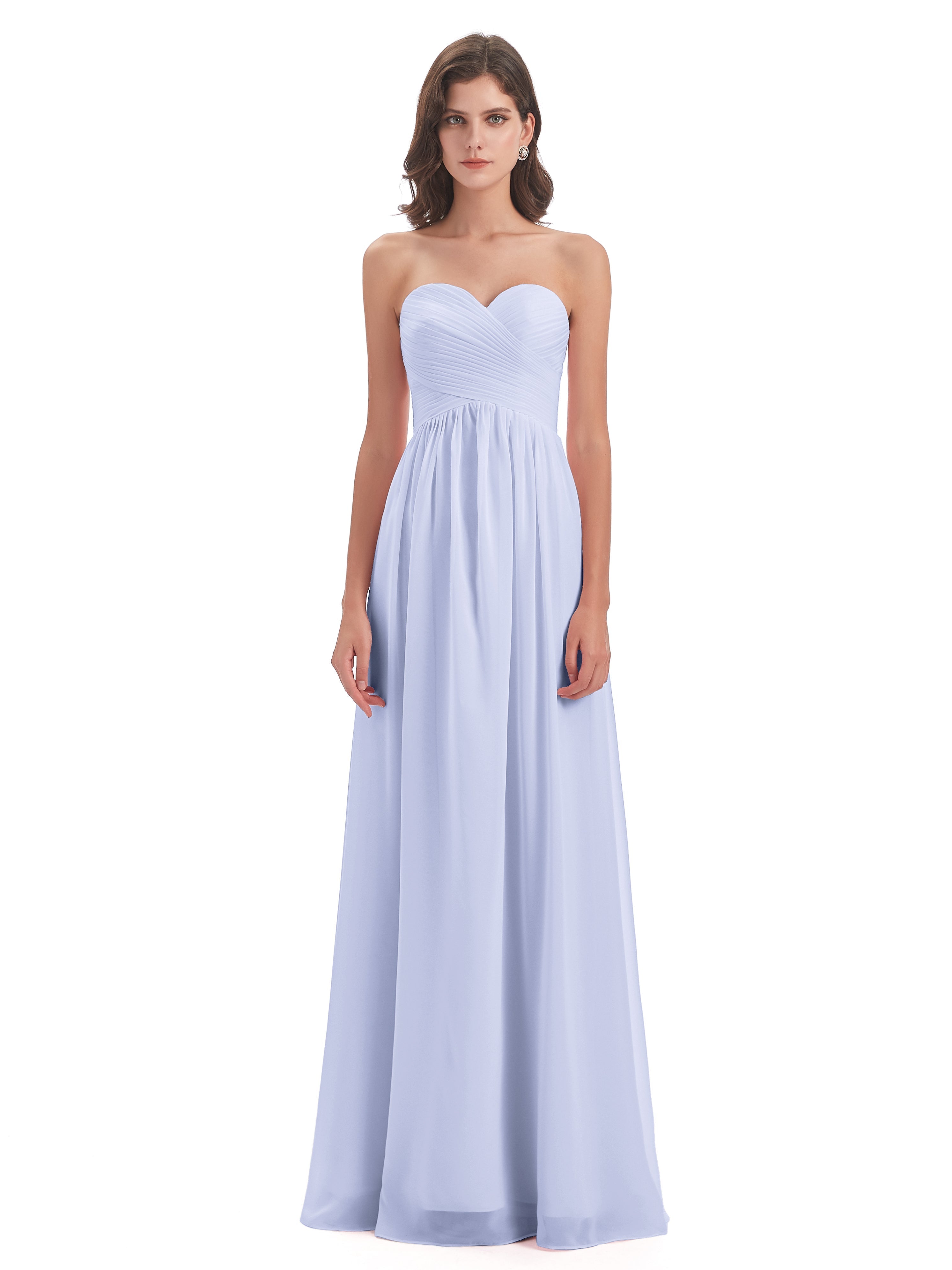 Robe De Demoiselle D'Honneur Lavande Col Coeur Sans Manche Mousseline Robes Demoiselle D'Honneur