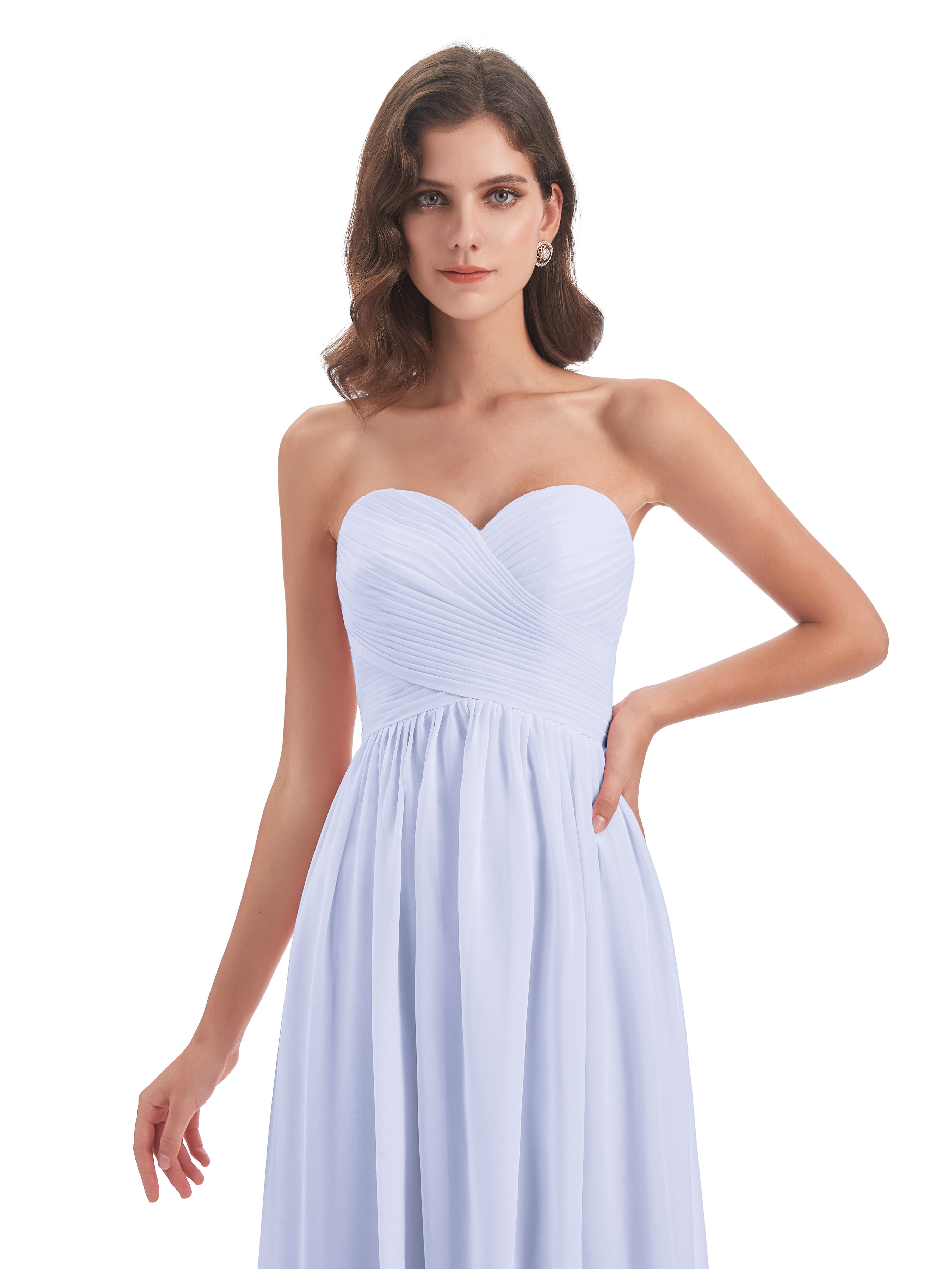 Robe De Demoiselle D'Honneur Lavande Col Coeur Sans Manche Mousseline Robes Demoiselle D'Honneur