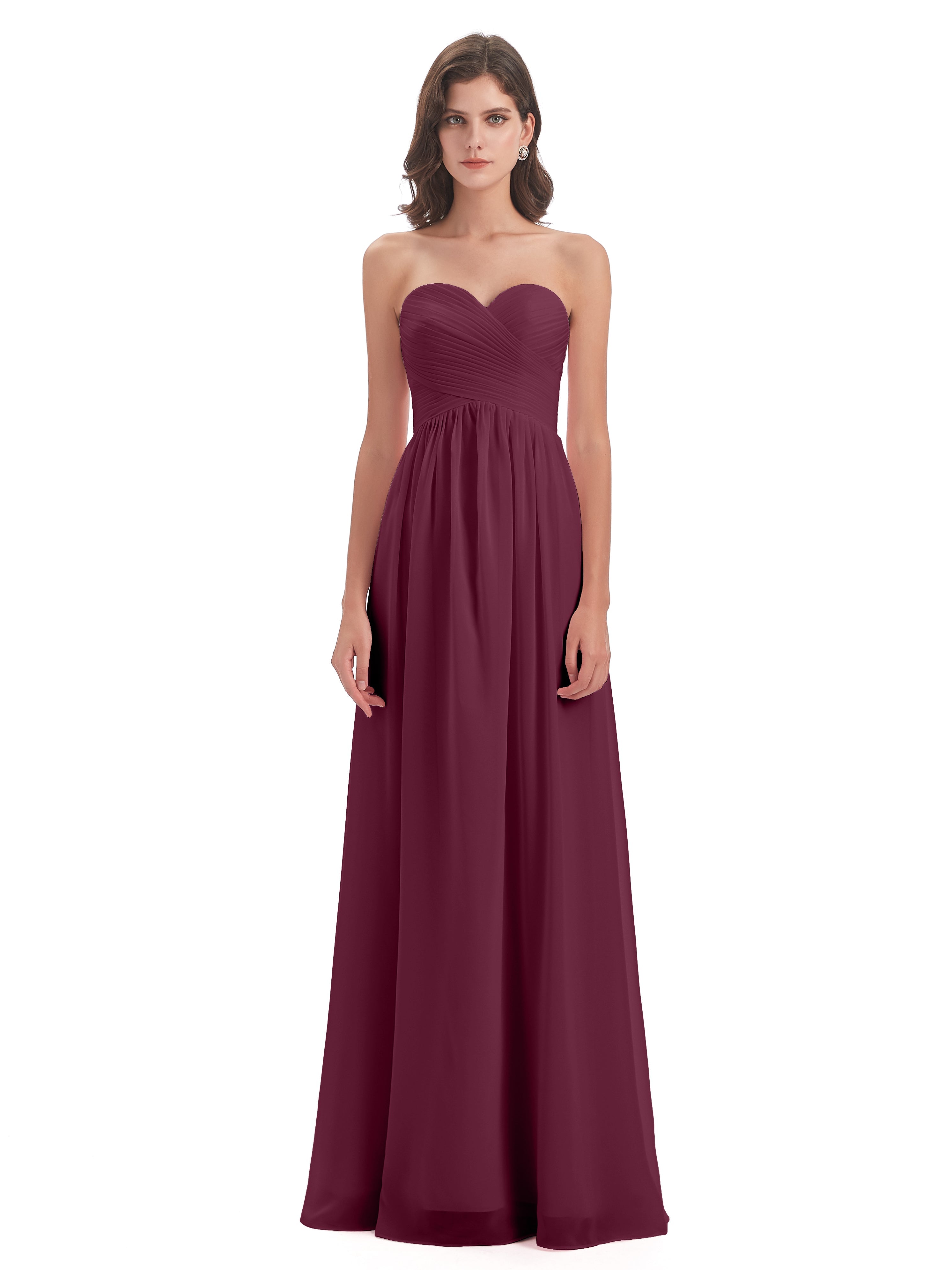 Robes De Demoiselle D'Honneur Mûre Col Coeur Sans Manche Mousseline Robes Demoiselle D'Honneur