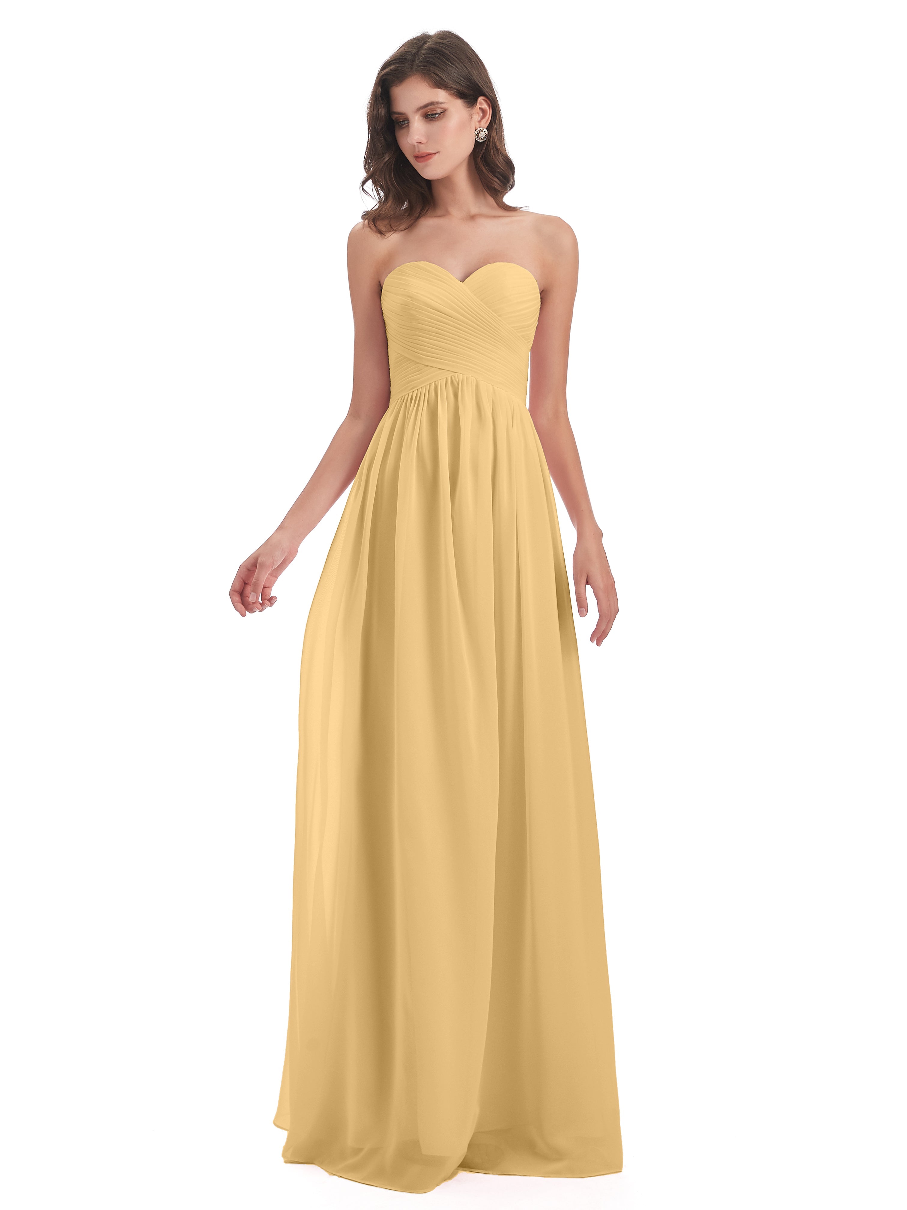 Robe De Demoiselle D Honneur Or Col Coeur Sans Manche Mousseline Robes Demoiselle D'Honneur
